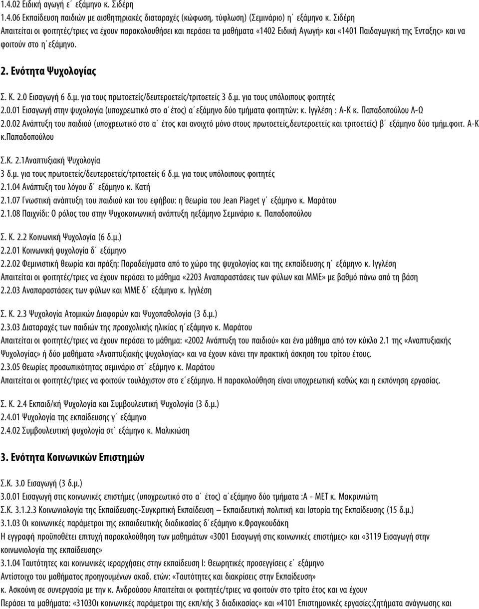 µ. για τους πρωτοετείς/δευτεροετείς/τριτοετείς 3 δ.µ. για τους υπόλοιπους φοιτητές 2.0.01 Εισαγωγή στην ψυχολογία (υποχρεωτικό στο α έτος) α εξάµηνο δύο τµήµατα φοιτητών: κ. Ιγγλέση : Α-Κ κ.
