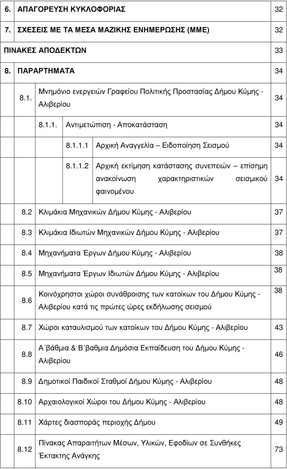 2 Κλιμάκια Μηχανικών Δήμου Κύμης - Αλιβερίου 37 8.3 Κλιμάκια Ιδιωτών Μηχανικών Δήμου Κύμης - Αλιβερίου 37 8.4 Μηχανήματα Έργων Δήμου Κύμης - Αλιβερίου 38 8.