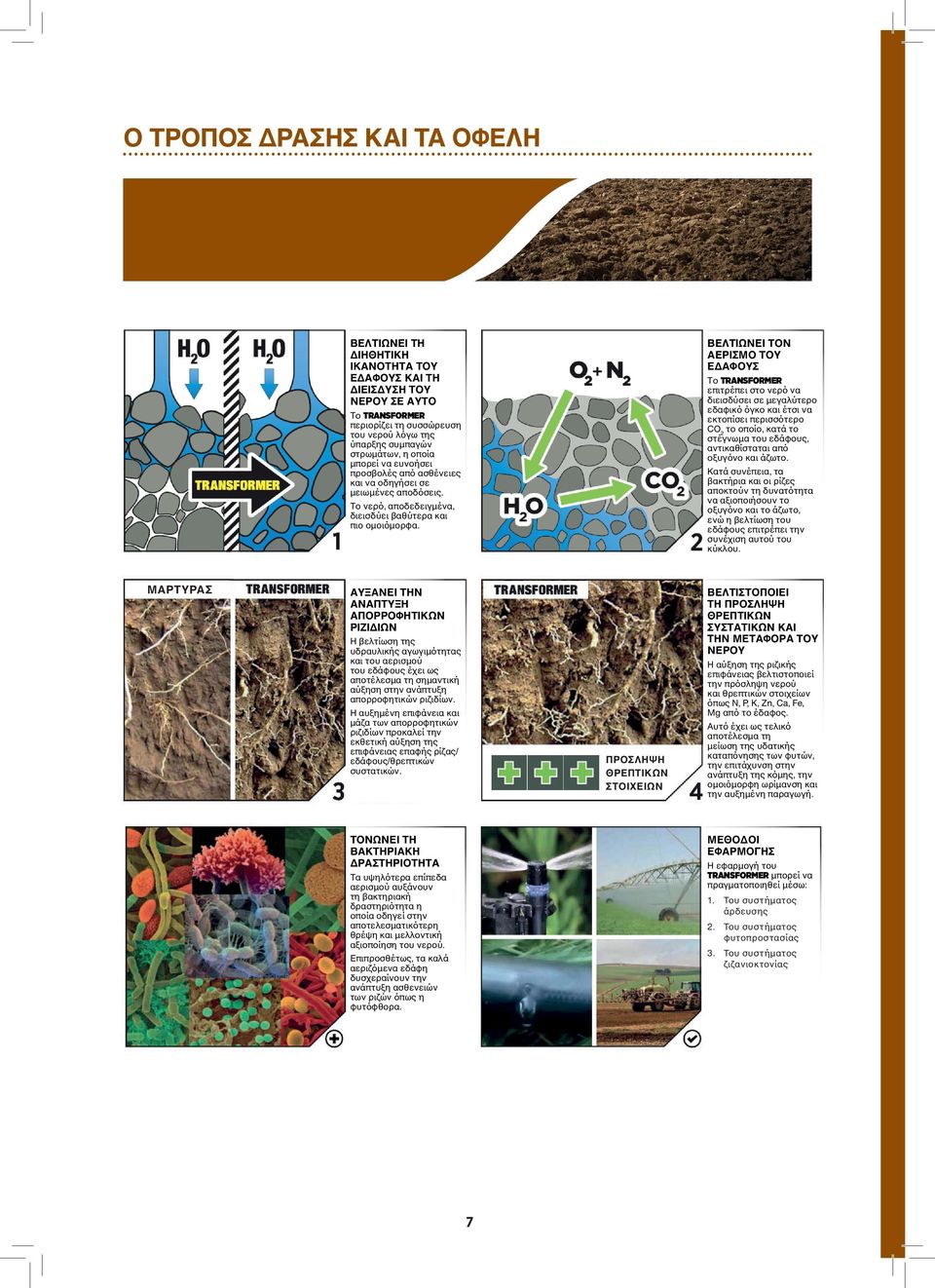 Info Sheet ΒΕΛΤΙΩΝΕΙ ΤΗ ΔΙΗΘΗΤΙΚΗ ΙΚΑΝΟΤΗΤΑ ΤΟΥ ΕΔΑΦΟΥΣ ΚΑΙ ΤΗ ΔΙΕΙΣΔΥΣΗ ΤΟΥ ΝΕΡΟΥ ΣΕ ΑΥΤΟ ΒΕΛΤΙΩΝΕΙ ΤΟΝ ΑΕΡΙΣΜΟ ΤΟΥ ΕΔΑΦΟΥΣ Το TRANSFORMER επιτρέπει στο νερό να διεισδύσει σε μεγαλύτερο εδαφικό όγκο