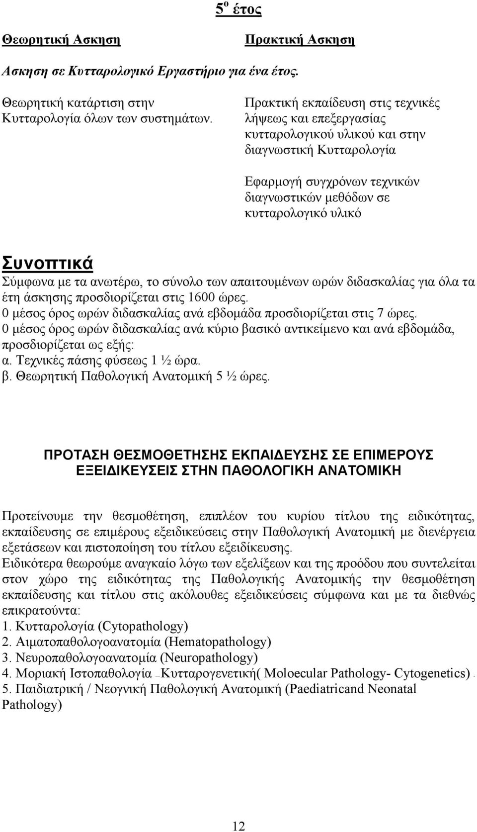 Σύµφωνα µε τα ανωτέρω, το σύνολο των απαιτουµένων ωρών διδασκαλίας για όλα τα έτη άσκησης προσδιορίζεται στις 1600 ώρες. 0 µέσος όρος ωρών διδασκαλίας ανά εβδοµάδα προσδιορίζεται στις 7 ώρες.