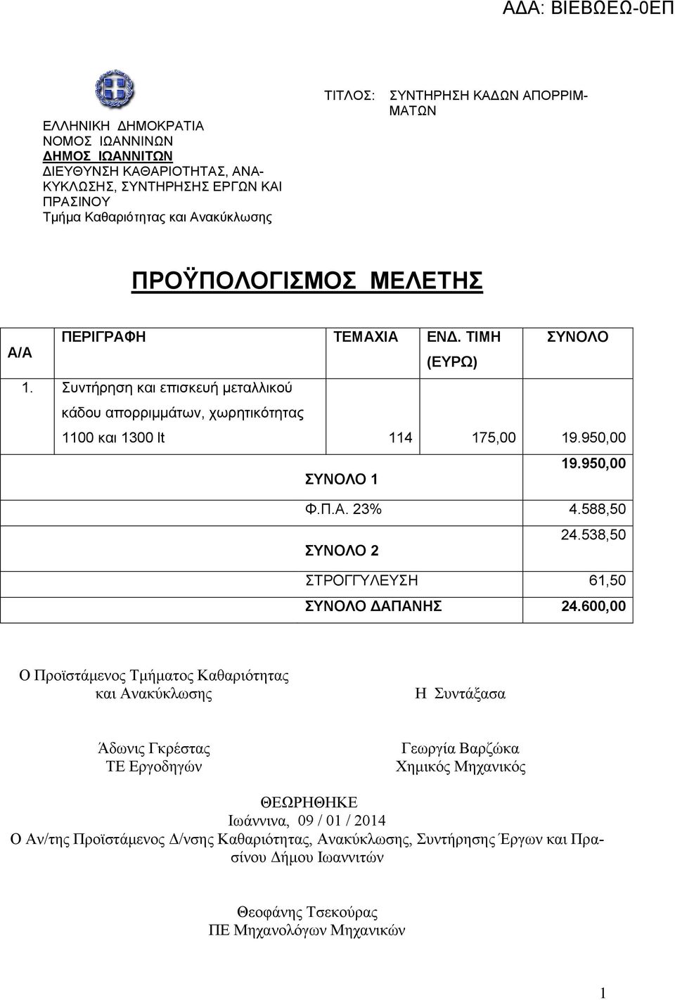 538,50 ΣΥΝΟΛΟ 2 ΣΤΡΟΓΓΥΛΕΥΣΗ 6,50 ΣΥΝΟΛΟ ΔΑΠΑΝΗΣ 24.