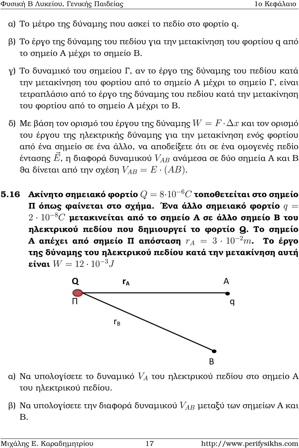 µετακίνηση του ϕορτίου από το σηµείο Α µέχρι το Β.