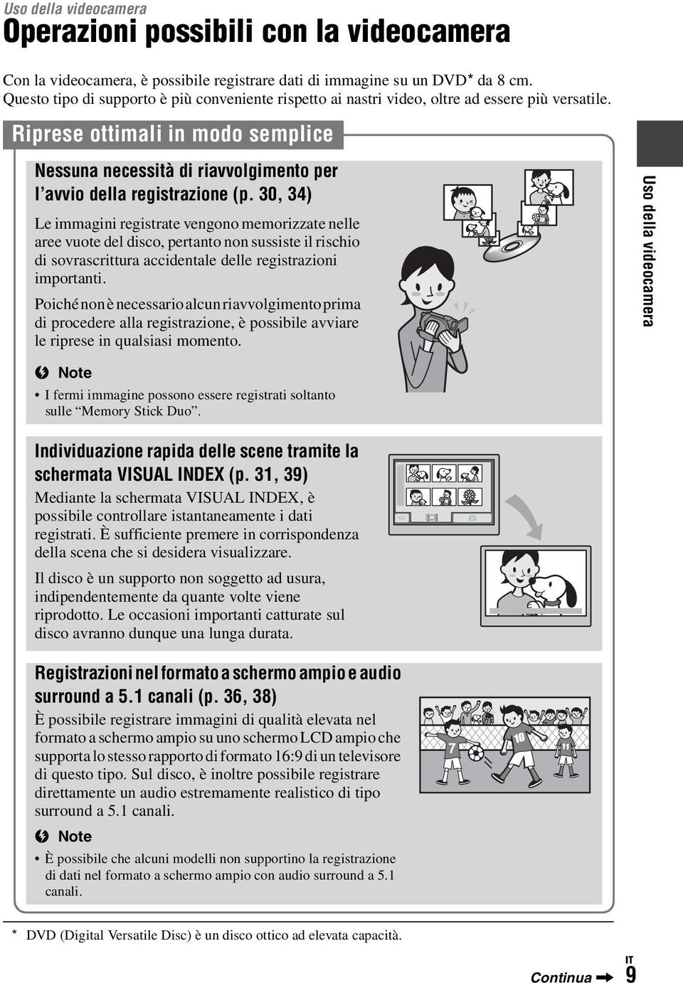 Riprese ottimali in modo semplice Nessuna necessità di riavvolgimento per l avvio della registrazione (p.