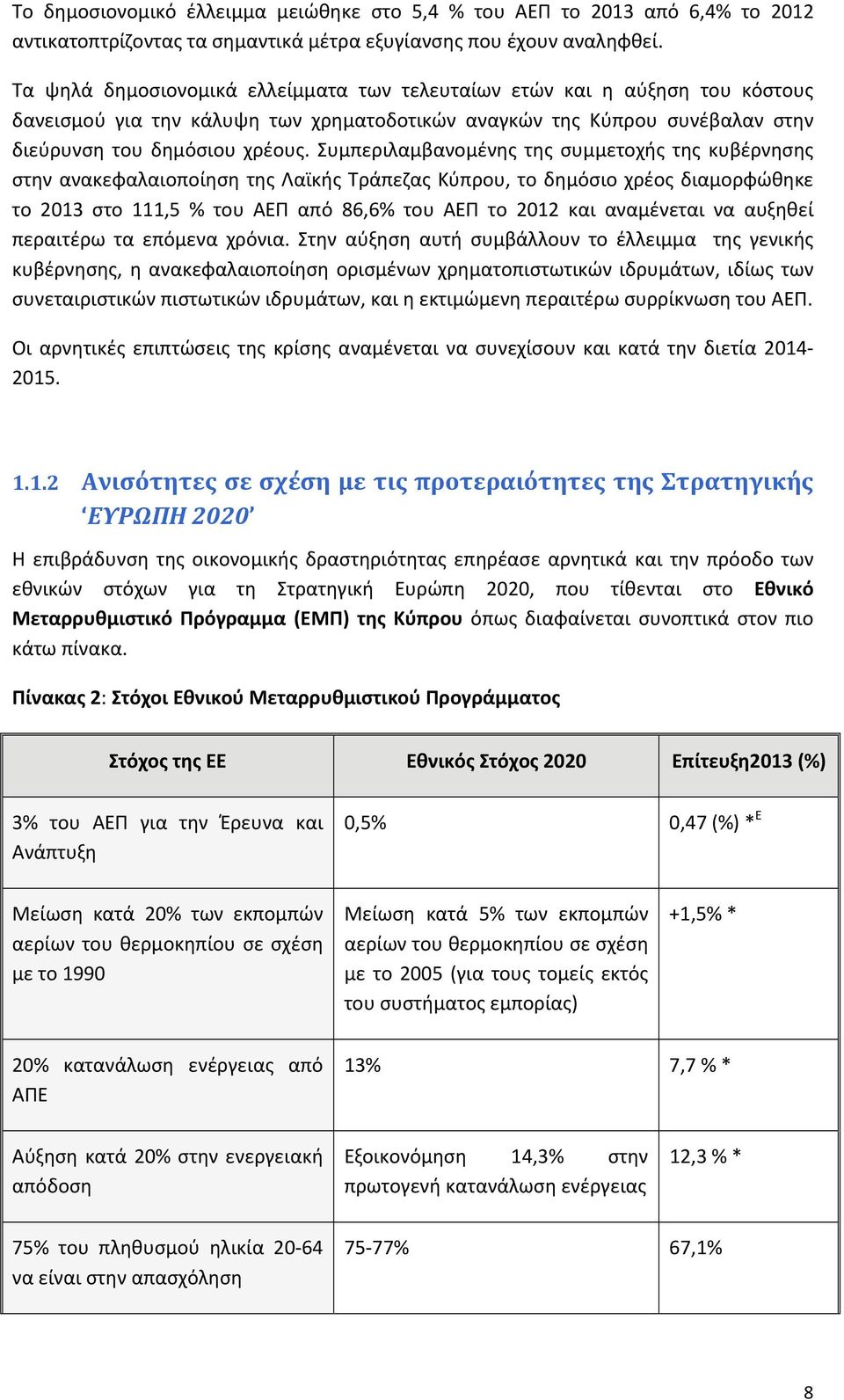 Συμπεριλαμβανομένης της συμμετοχής της κυβέρνησης στην ανακεφαλαιοποίηση της Λαϊκής Τράπεζας Κύπρου, το δημόσιο χρέος διαμορφώθηκε το 2013 στο 111,5 % του ΑΕΠ από 86,6% του ΑΕΠ το 2012 και αναμένεται