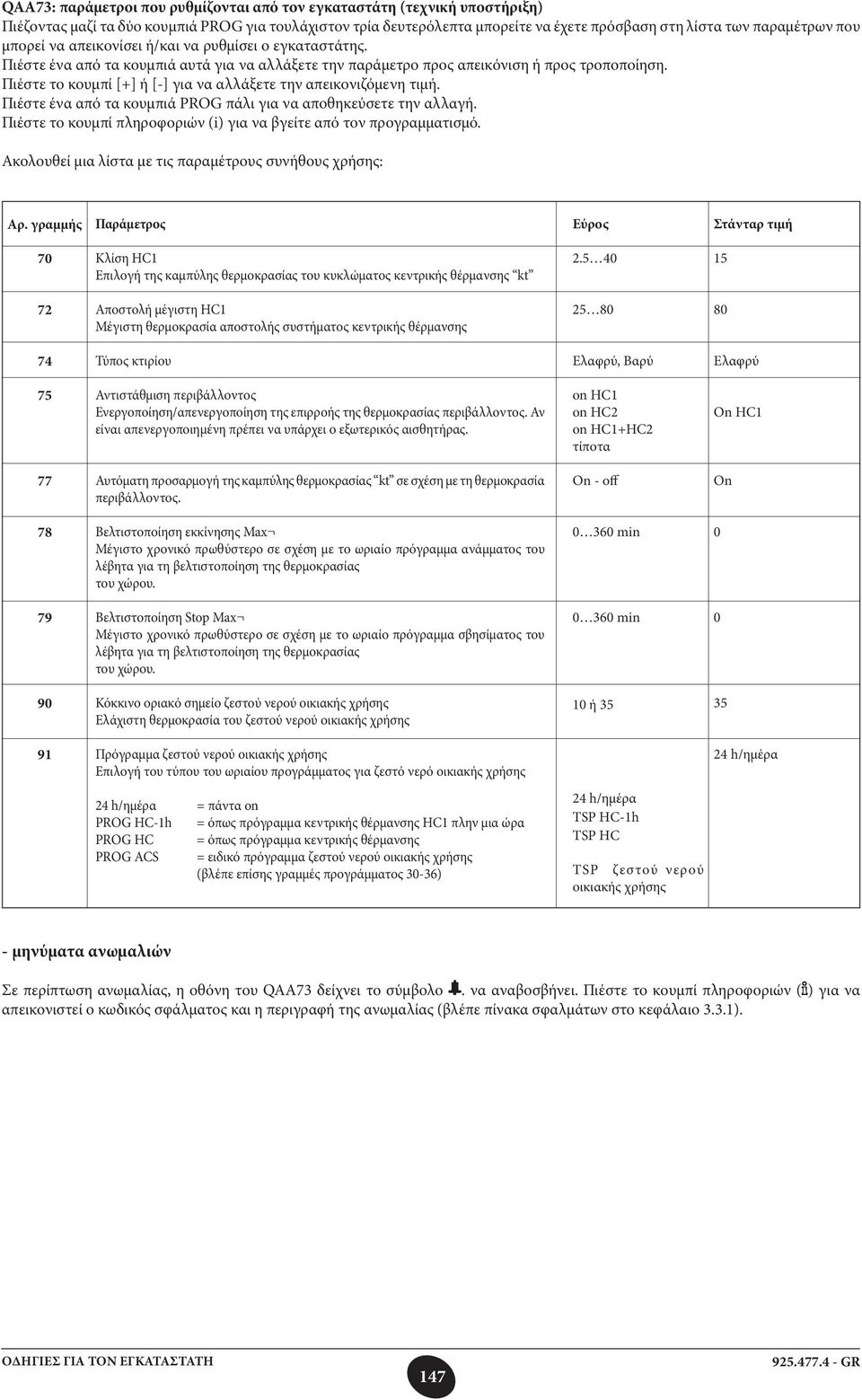 Πιέστε το κουμπί [+] ή [-] για να αλλάξετε την απεικονιζόμενη τιμή. Πιέστε ένα από τα κουμπιά PROG πάλι για να αποθηκεύσετε την αλλαγή.