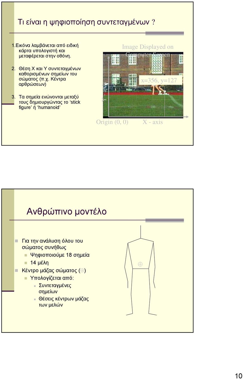 Τα σημεία ενώνονται μεταξύ τους δημιουργώντας το stick figure ή humanoid Y - axis x=356, y=7 Origin (, ) X - axis Ανθρώπινο μοντέλο