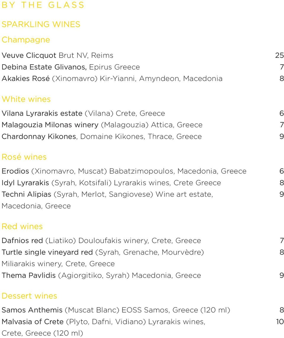 Macedonia, Greece 6 Idyl Lyrarakis (Syrah, Kotsifali) Lyrarakis wines, Crete Greece 8 Techni Alipias (Syrah, Merlot, Sangiovese) Wine art estate, 9 Macedonia, Greece Red wines Dafnios red (Liatiko)