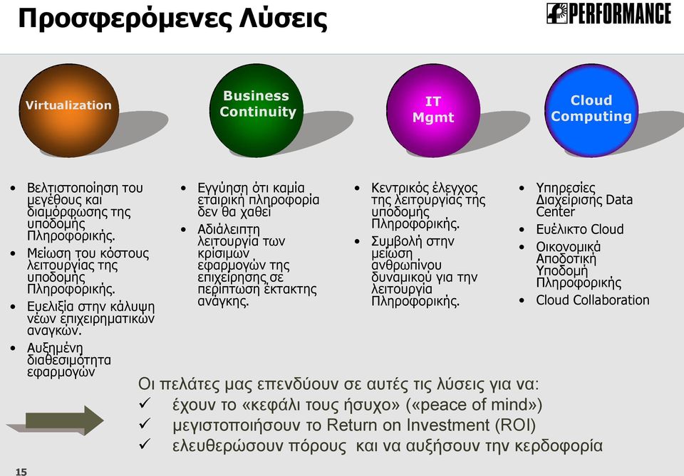 Αυξημένη διαθεσιμότητα εφαρμογών 15 Εγγύηση ότι καμία εταιρική πληροφορία δεν θα χαθεί Αδιάλειπτη λειτουργία των κρίσιμων εφαρμογών της επιχείρησης σε περίπτωση έκτακτης ανάγκης.