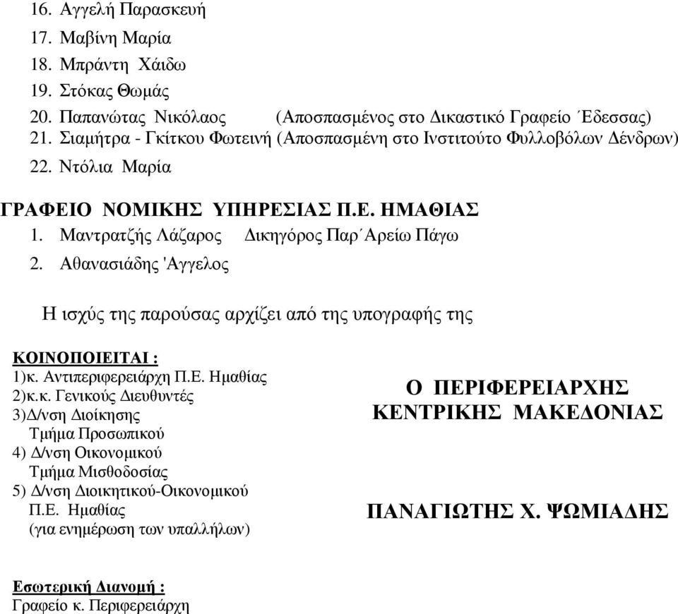 Αθανασιάδης 'Αγγελος Η ισχύς της παρούσας αρχίζει από της υπογραφής της ΚΟΙΝΟΠΟΙΕΙΤΑΙ : 1)κ.