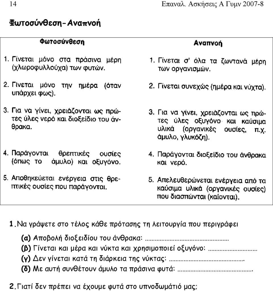 του άνθρακα: (β) Γίνεται και μέρα και νύκτα και χρησιμοποιεί οξυγόνο: (γ) Δεν γίνεται