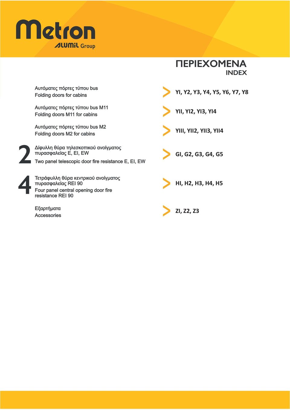 ανοίγματος πυρασφαλείας Ε, ΕΙ, EW Two panel telescopic door fire resistance E, EI, EW GI, G2, G3, G4, G5 Τετράφυλλη θύρα κεντρικού