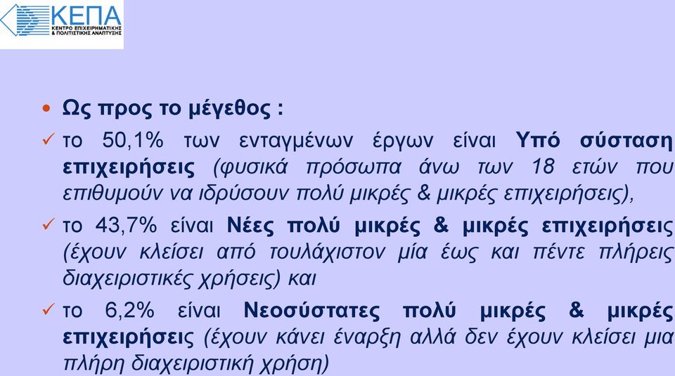 επιχειρήσεις (έχουν κλείσει από τουλάχιστον μία έως και πέντε πλήρεις διαχειριστικές χρήσεις) και το 6,2% είναι