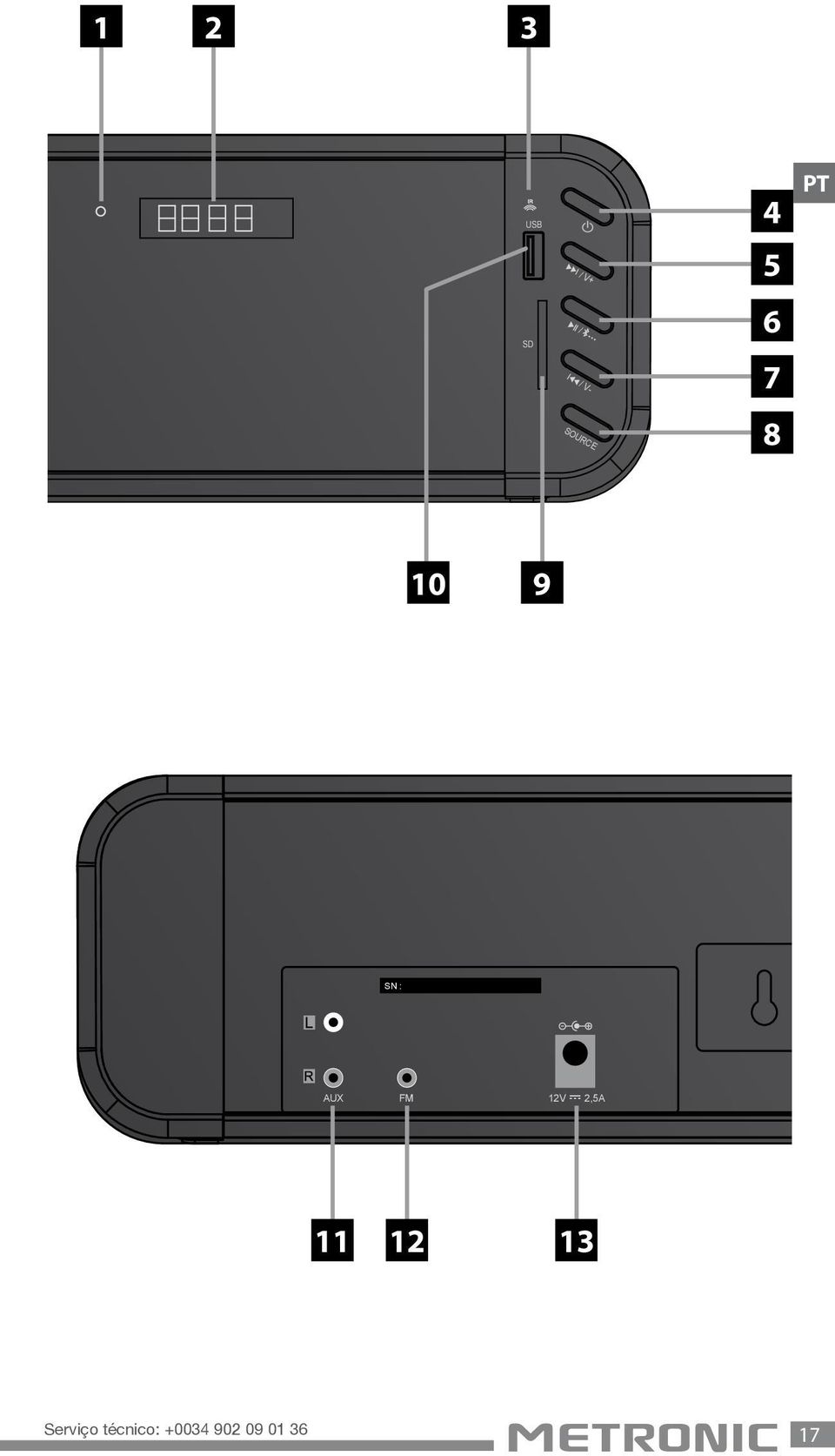 AUX FM 12V 2,5A 11 12 13