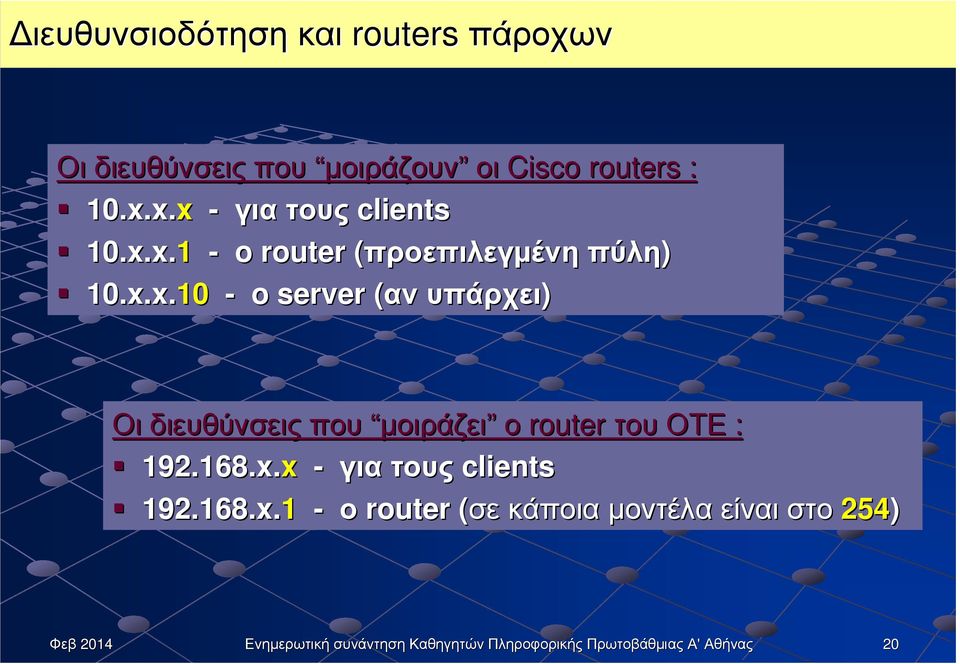 168.x.x - για τους clients 192.168. 168.x. x.