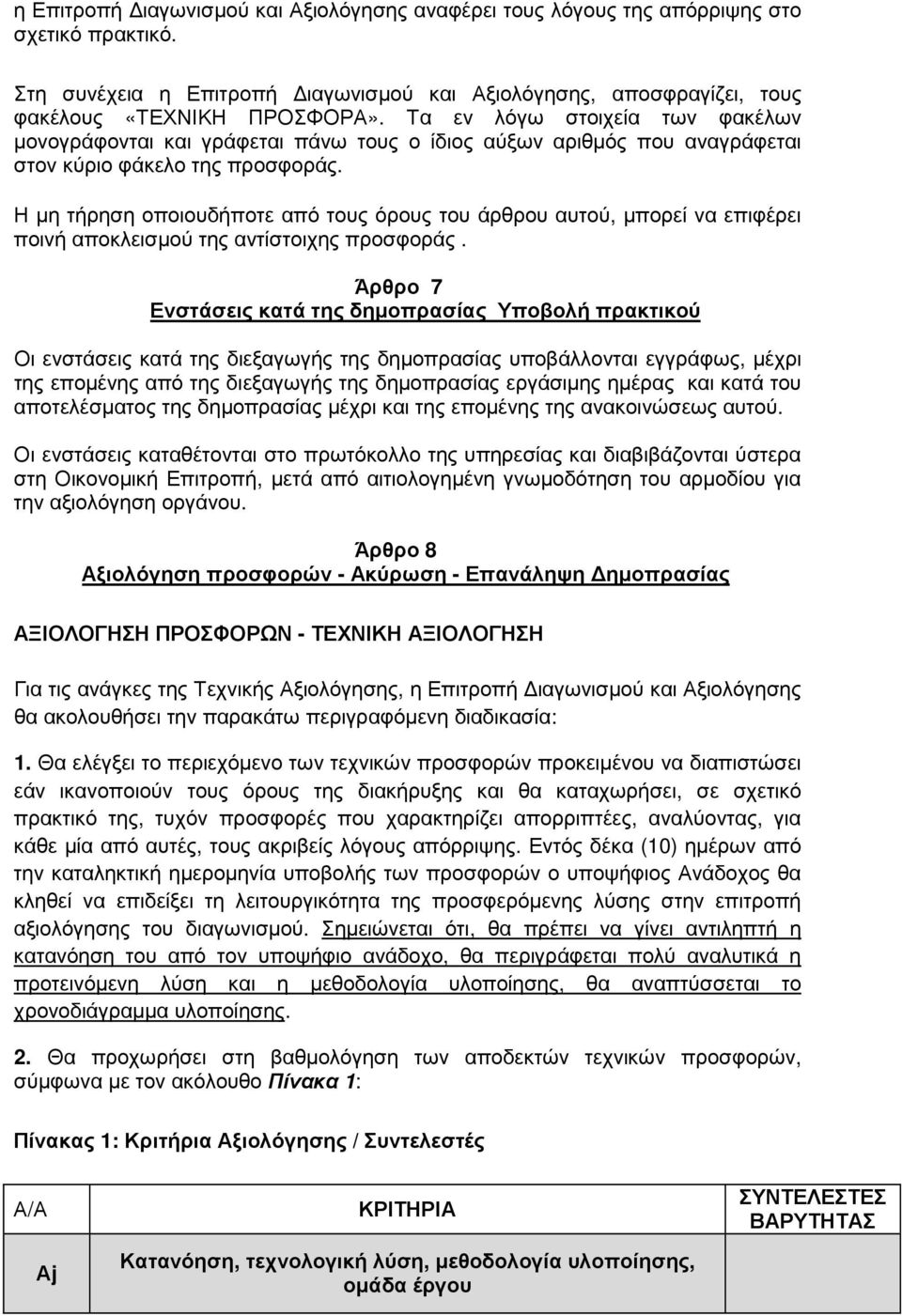 Η µη τήρηση οποιουδήποτε από τους όρους του άρθρου αυτού, µπορεί να επιφέρει ποινή αποκλεισµού της αντίστοιχης προσφοράς.