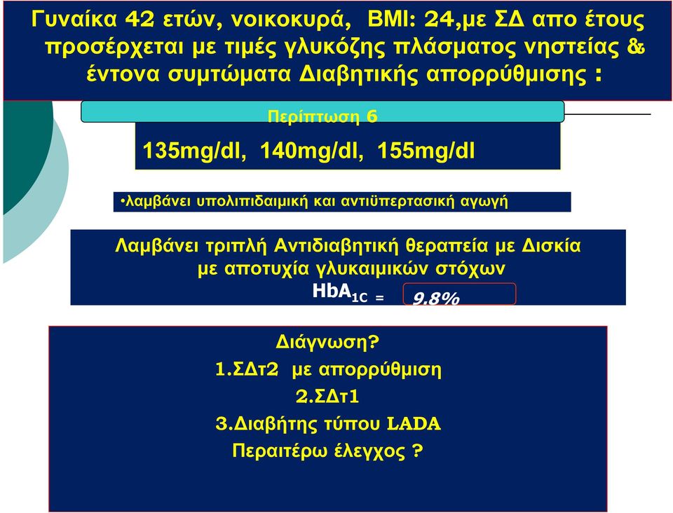 υπολιπιδαιμική και αντιϋπερτασική αγωγή Λαμβάνει τριπλή Αντιδιαβητική θεραπεία με Δισκία με αποτυχία