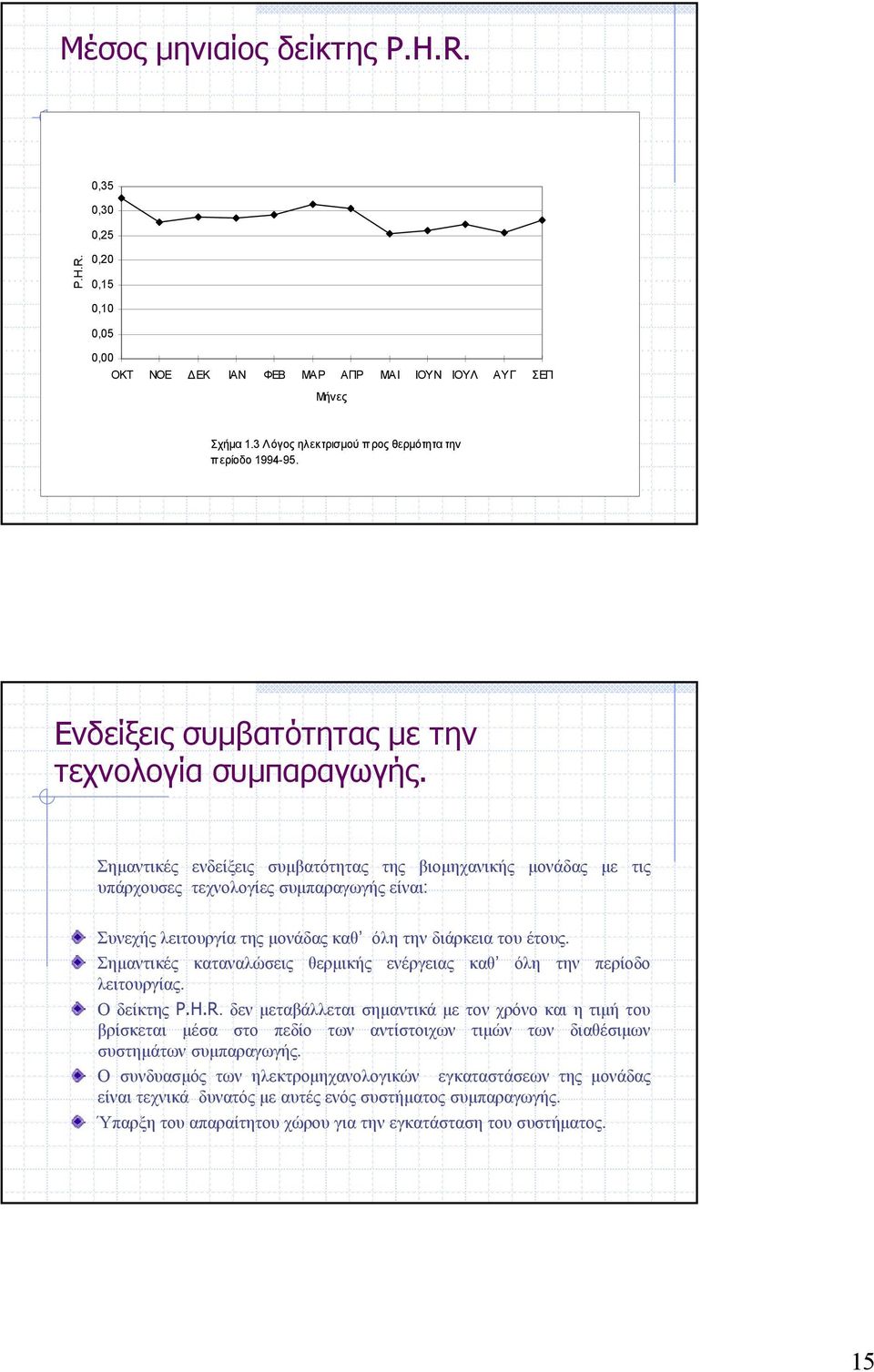 Σημαντικές ενδείξεις συμβατότητας της βιομηχανικής μονάδας με τις υπάρχουσες τεχνολογίες συμπαραγωγής είναι: Συνεχής λειτουργία της μονάδας καθ όλη την διάρκεια του έτους.