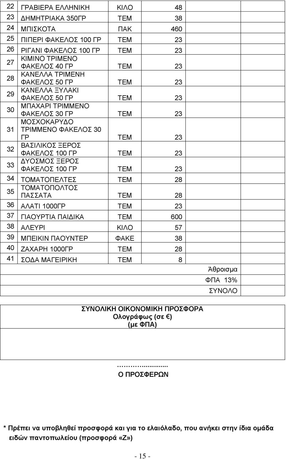 100 ΓΡ ΣΔΜ 23 34 ΣΟΜΑΣΟΠΔΛΣΔ ΣΔΜ 28 35 ΣΟΜΑΣΟΠΟΛΣΟ ΠΑΑΣΑ ΣΔΜ 28 36 ΑΛΑΣΗ 1000ΓΡ ΣΔΜ 23 37 ΓΗΑΟΤΡΣΗΑ ΠΑΗΓΗΚΑ ΣΔΜ 600 38 ΑΛΔΤΡΗ ΚΗΛΟ 57 39 ΜΠΔΗΚΗΝ ΠΑΟΤΝΣΔΡ ΦΑΚΔ 38 40 ΕΑΥΑΡΖ 1000ΓΡ ΣΔΜ 28 41 ΟΓΑ