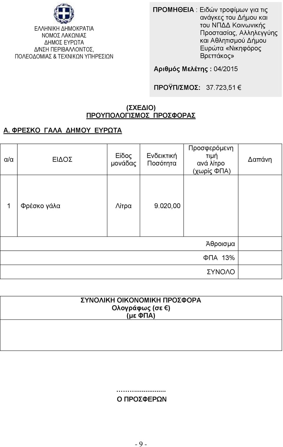 Μειέηεο : 04/2015 ΠΡΟΫΠ/ΜΟ: 37.723,51 Α.