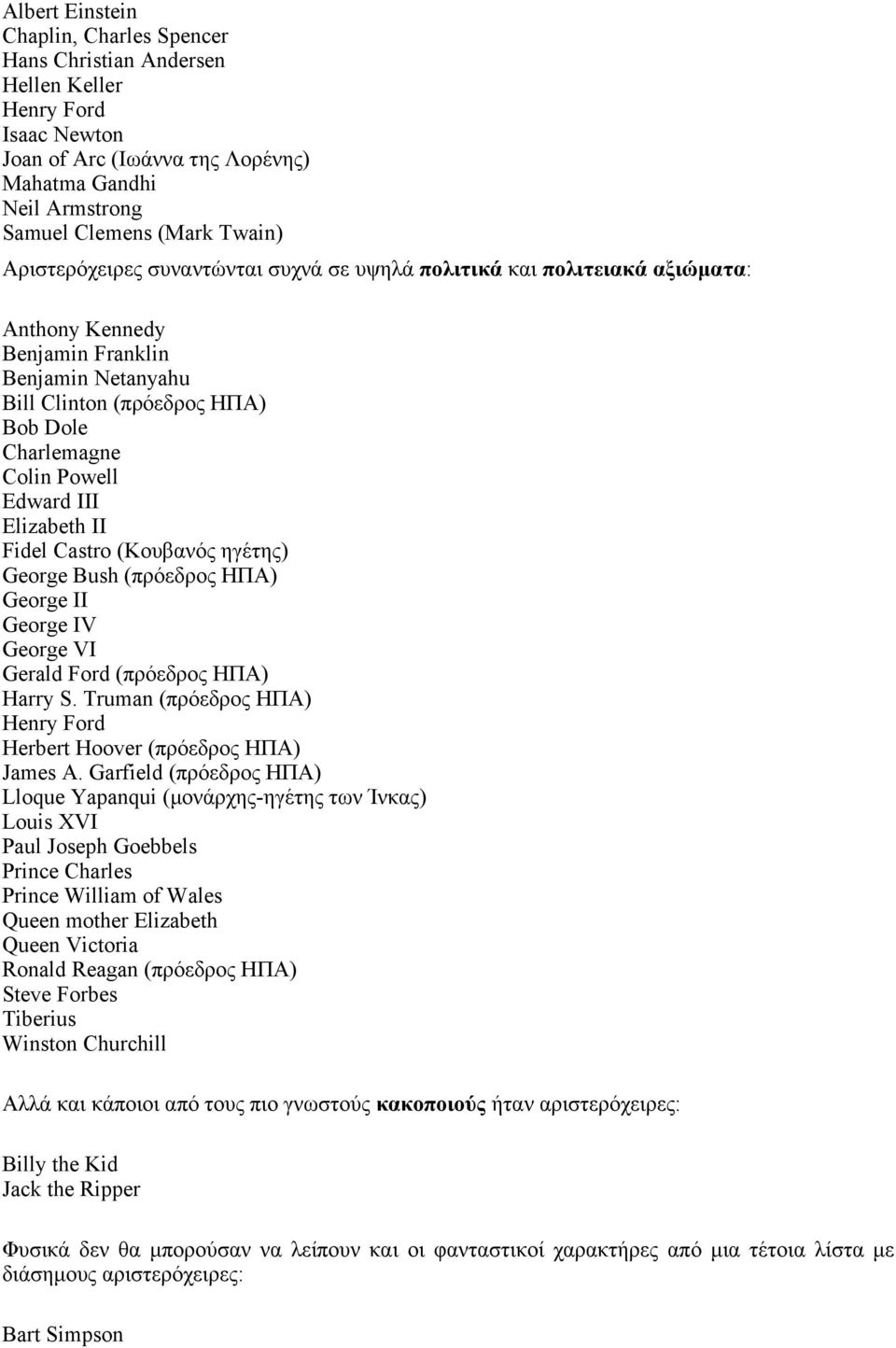 III Elizabeth II Fidel Castro (Κουβανός ηγέτης) George Bush (πρόεδρος ΗΠΑ) George II George IV George VI Gerald Ford (πρόεδρος ΗΠΑ) Harry S.