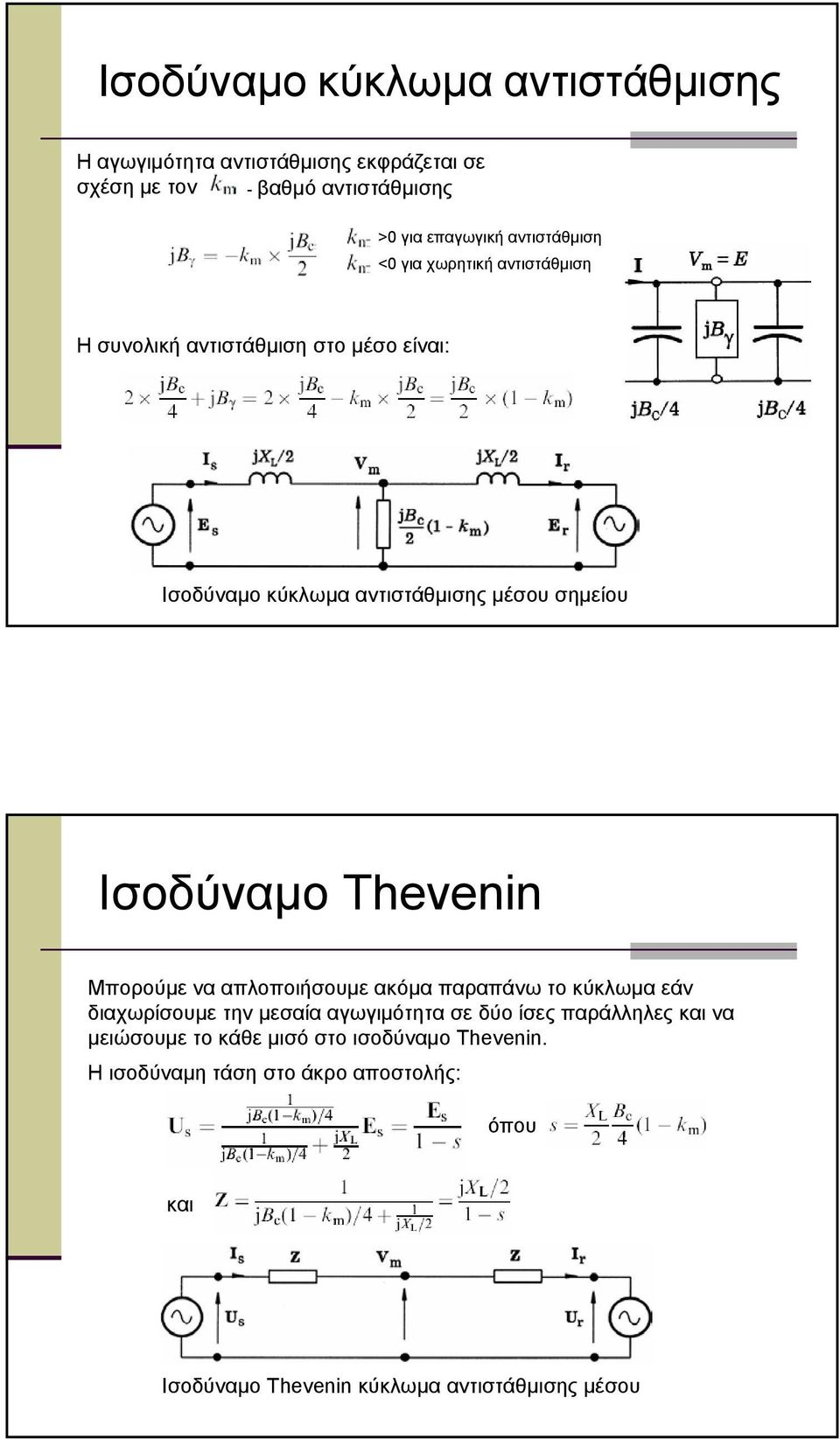 Ισούναµο Thevenin Μπορούµε να απλοποιήσουµε ακόµα παραπάνω το κύκλωµα εάν ιαχωρίσουµε την µεσαία αγωγιµότητα σε ύο ίσες παράλληλες