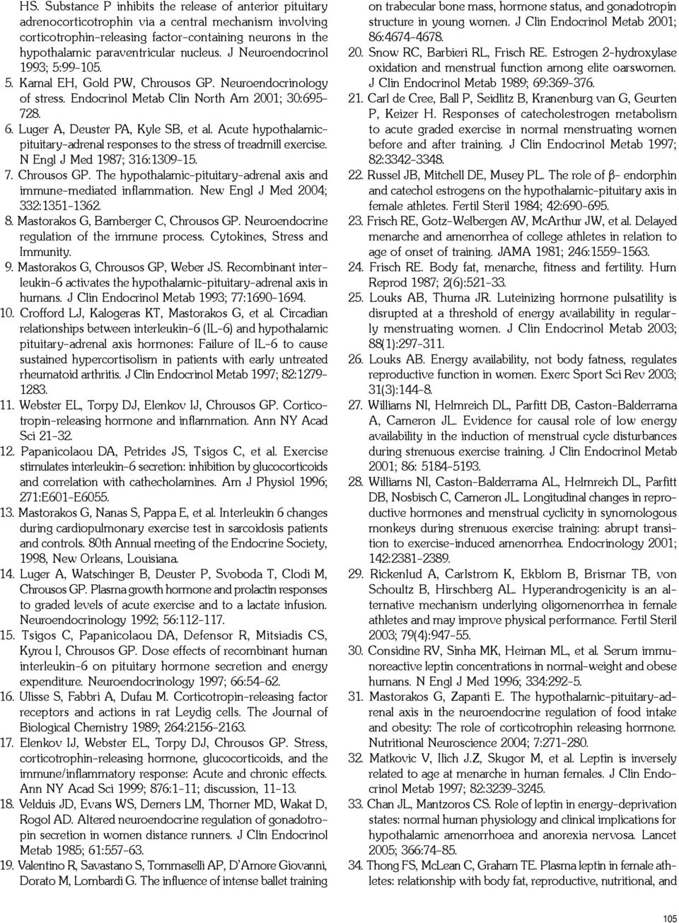 Luger A, Deuster PA, Kyle SB, et al. Acute hypothalamicpituitary-adrenal responses to the stress of treadmill exercise. N Engl J Med 1987; 316:1309-15. 7. Chrousos GP.