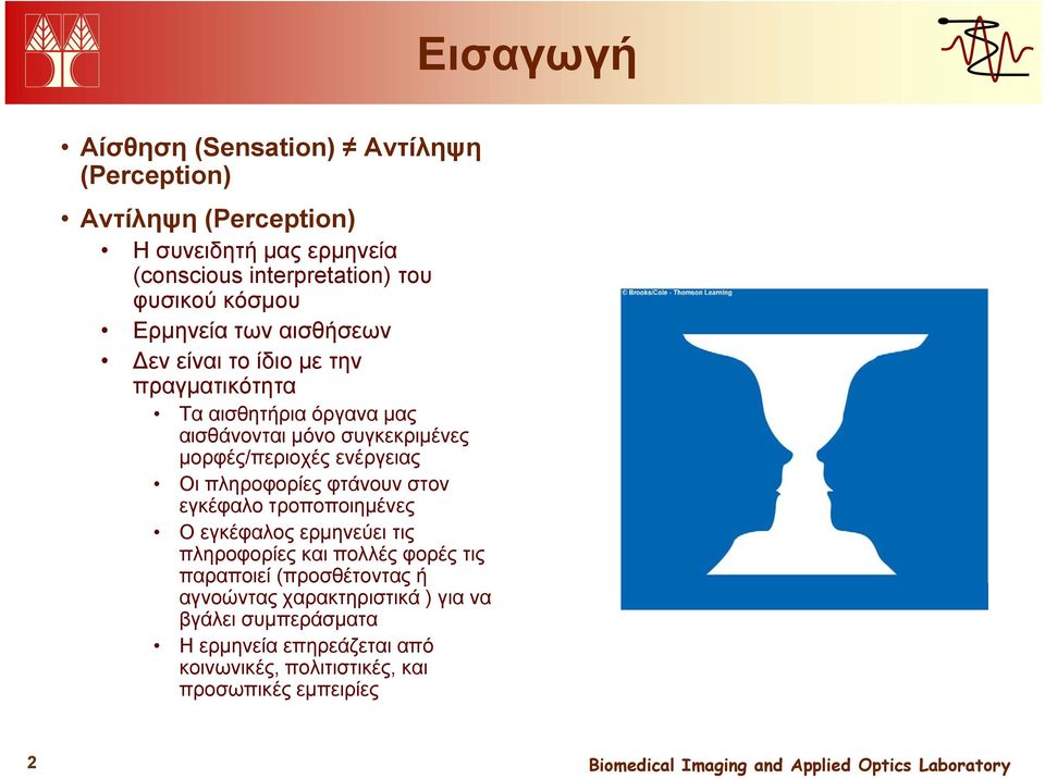 μορφές/περιοχές ενέργειας Οι πληροφορίες φτάνουν στον εγκέφαλο τροποποιημένες Ο εγκέφαλος ερμηνεύει τις πληροφορίες και πολλές φορές τις