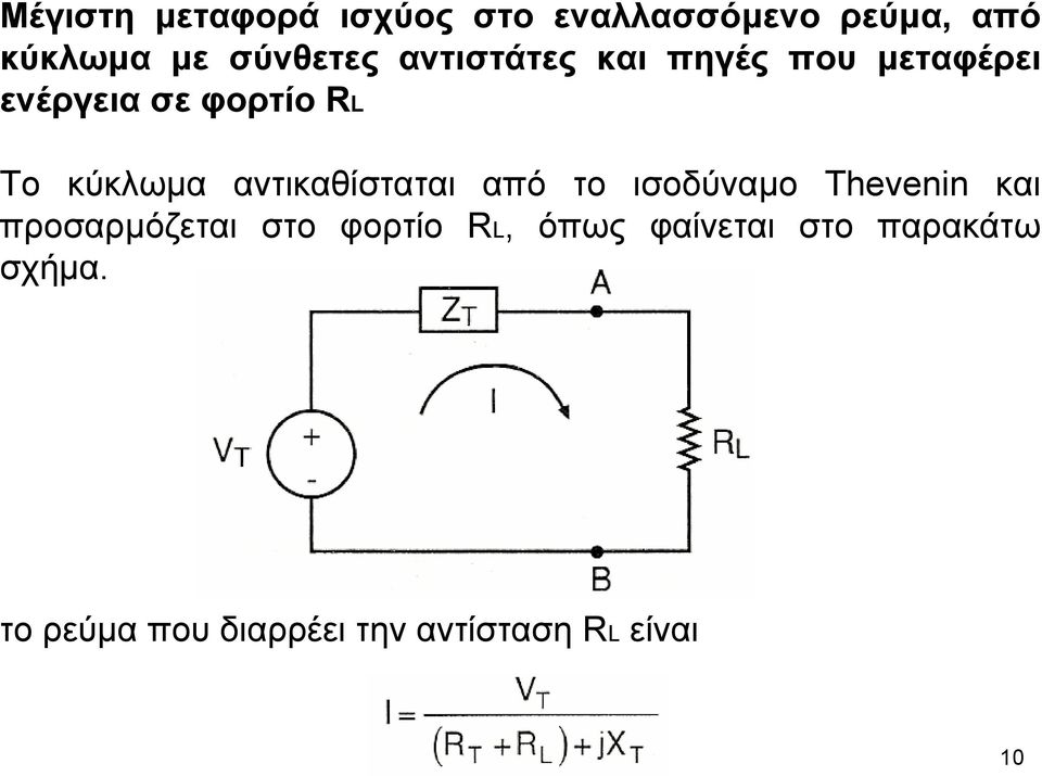 αντικαθίσταται από το ισοδύναµο Thevenin και προσαρµόζεται στο φορτίο RL,