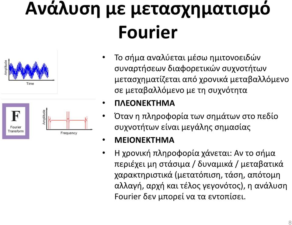 είναι μεγάλης σημασίας ΜΕΙΟΝΕΚΤΗΜΑ Η χρονική πληροφορία χάνεται: Αν το σήμα περιέχει μη στάσιμα / δυναμικά / μεταβατικά