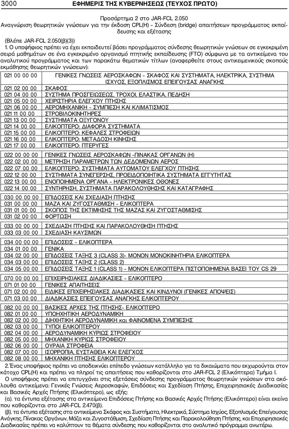 Ο υποψήφιος πρέπει να έχει εκπαιδευτεί βάσει προγράμματος σύνδεσης θεωρητικών γνώσεων σε εγκεκριμένη σειρά μαθημάτων σε ένα εγκεκριμένο οργανισμό πτητικής εκπαίδευσης (FTO) σύμφωνα με τα αντικείμενα