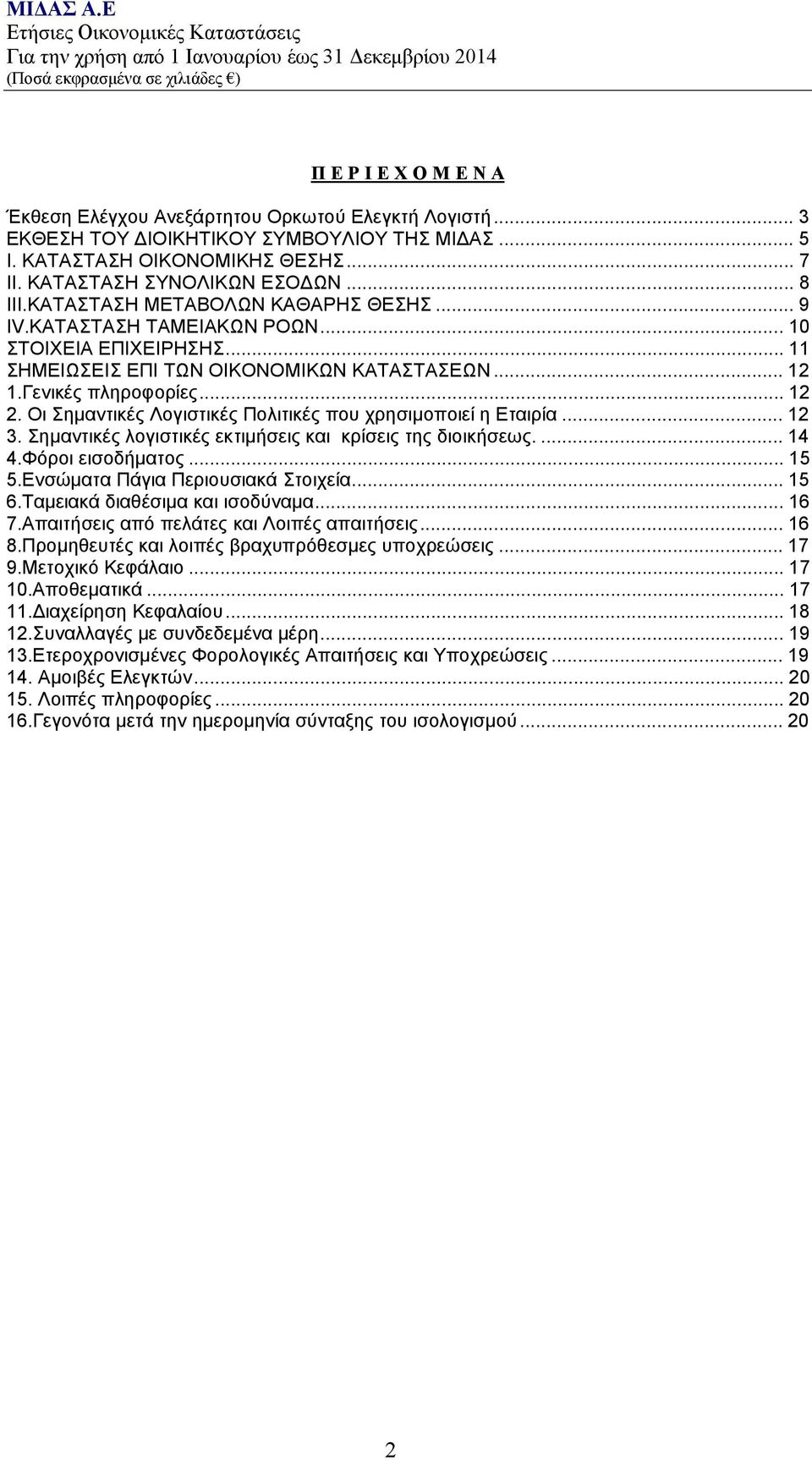 Οι Σημαντικές Λογιστικές Πολιτικές που χρησιμοποιεί η Εταιρία... 12 3. Σημαντικές λογιστικές εκτιμήσεις και κρίσεις της διοικήσεως.... 14 4.Φόροι εισοδήματος... 15 5.