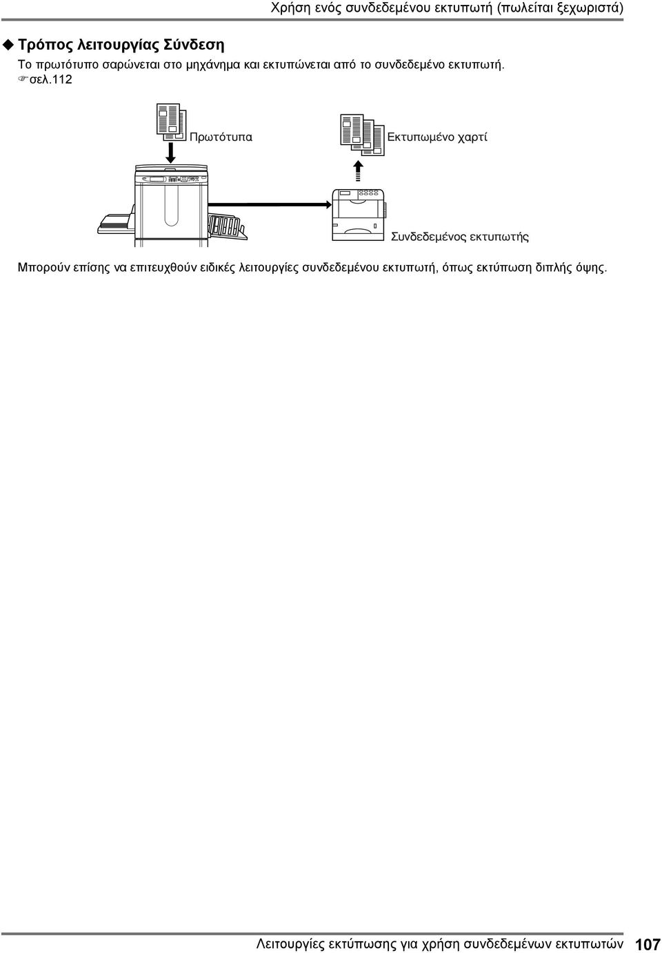 σελ.112 Μπορούν επίσης να επιτευχθούν ειδικές λειτουργίες συνδεδεµένου εκτυπωτή,