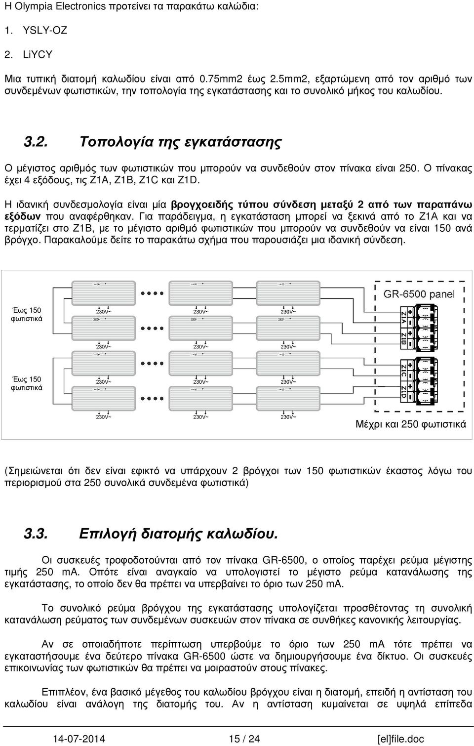 Ο πίνακας έχει 4 εξόδους, τις Z1A, Z1B, Z1C και Z1D. Η ιδανική συνδεσµολογία είναι µία βρογχοειδής τύπου σύνδεση µεταξύ 2 από των παραπάνω εξόδων που αναφέρθηκαν.