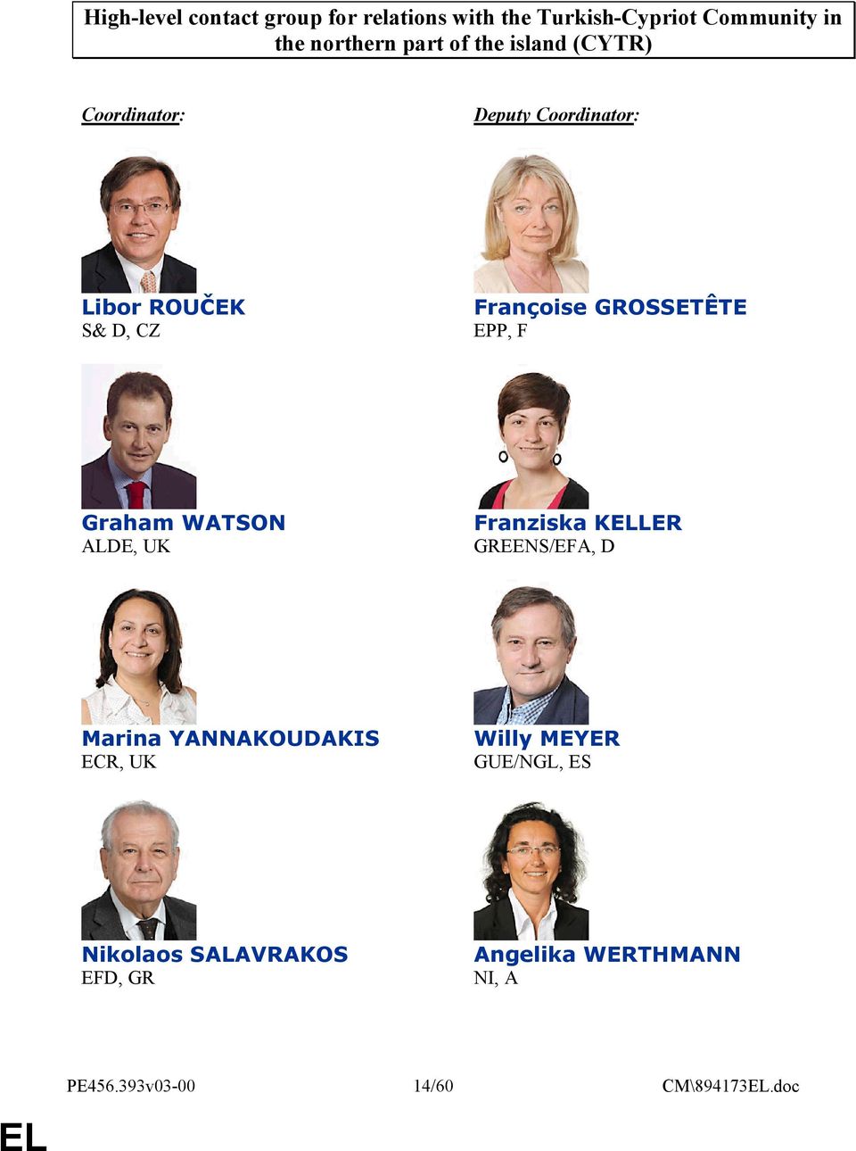 EPP, F Graham WATSON ALDE, UK Franziska KLER GREENS/EFA, D Marina YANNAKOUDAKIS ECR, UK Willy