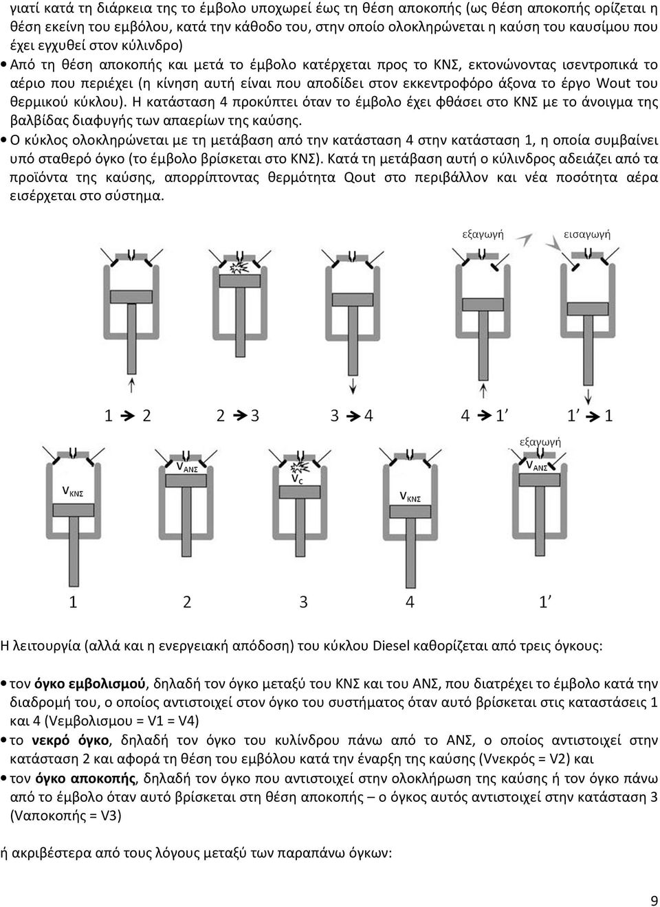 Wout του θερμικού κύκλου). Η κατάσταση 4 προκύπτει όταν το έμβολο έχει φθάσει στο ΚΝΣ με το άνοιγμα της βαλβίδας διαφυγής των απαερίων της καύσης.