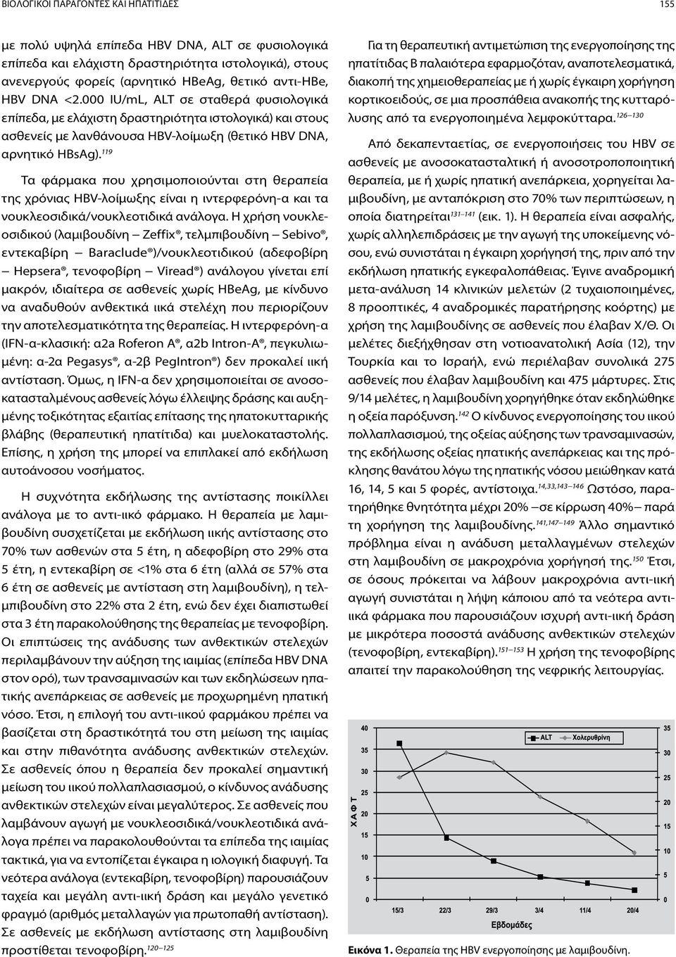 119 Τα φάρμακα που χρησιμοποιούνται στη θεραπεία της χρόνιας HBV-λοίμωξης είναι η ιντερφερόνη-α και τα νουκλεοσιδικά/νουκλεοτιδικά ανάλογα.