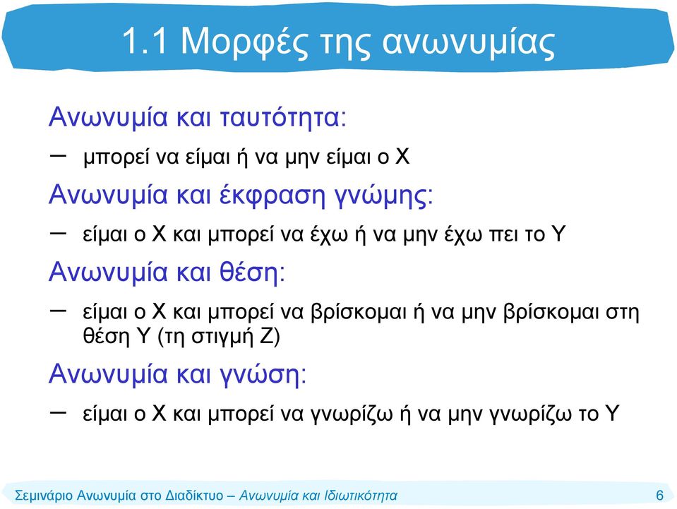 Ανωνυμία και θέση: είμαι ο Χ και μπορεί να βρίσκομαι ή να μην βρίσκομαι στη θέση Υ