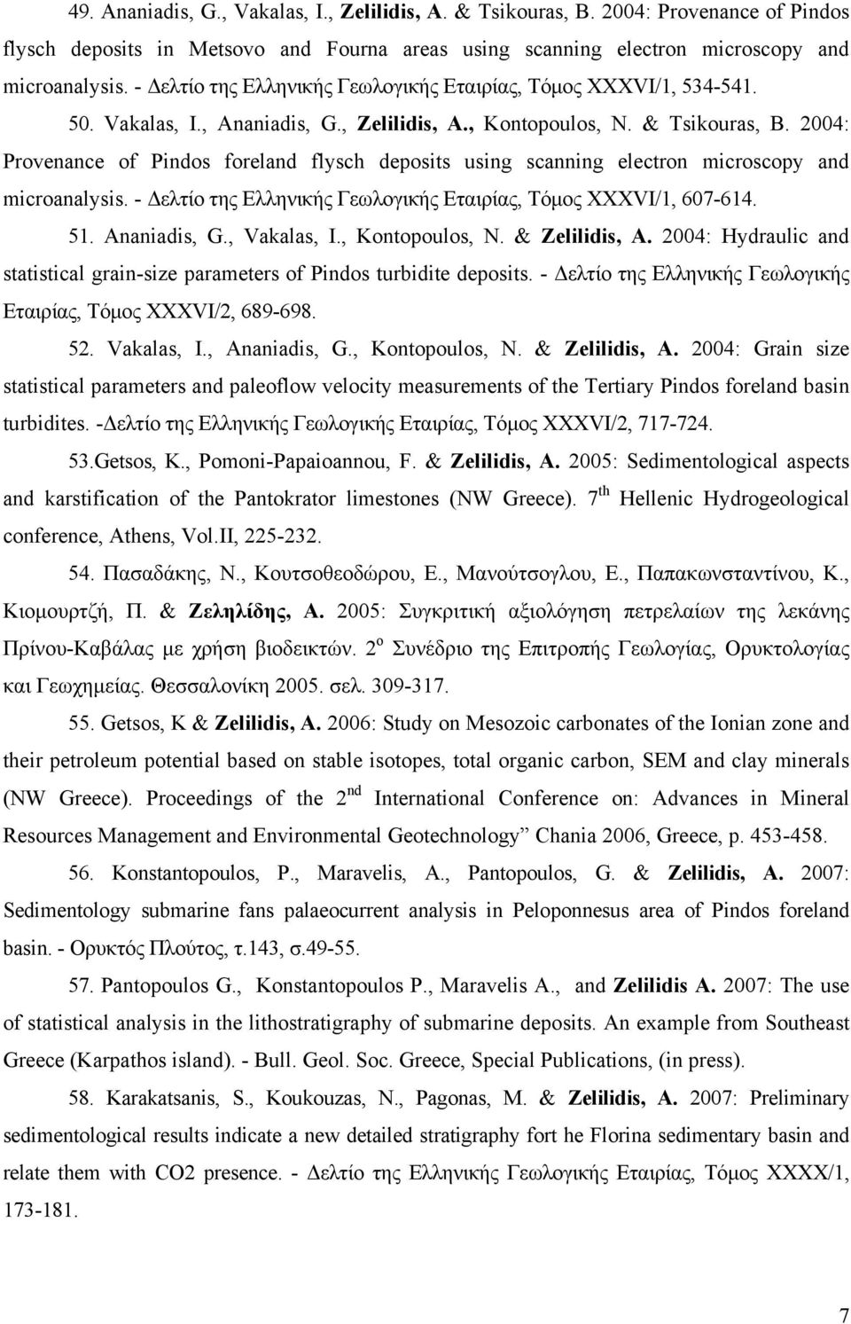 2004: Provenance of Pindos foreland flysch deposits using scanning electron microscopy and microanalysis. - ελτίο της Ελληνικής Γεωλογικής Εταιρίας, Τόµος ΧΧΧVI/1, 607-614. 51. Ananiadis, G.