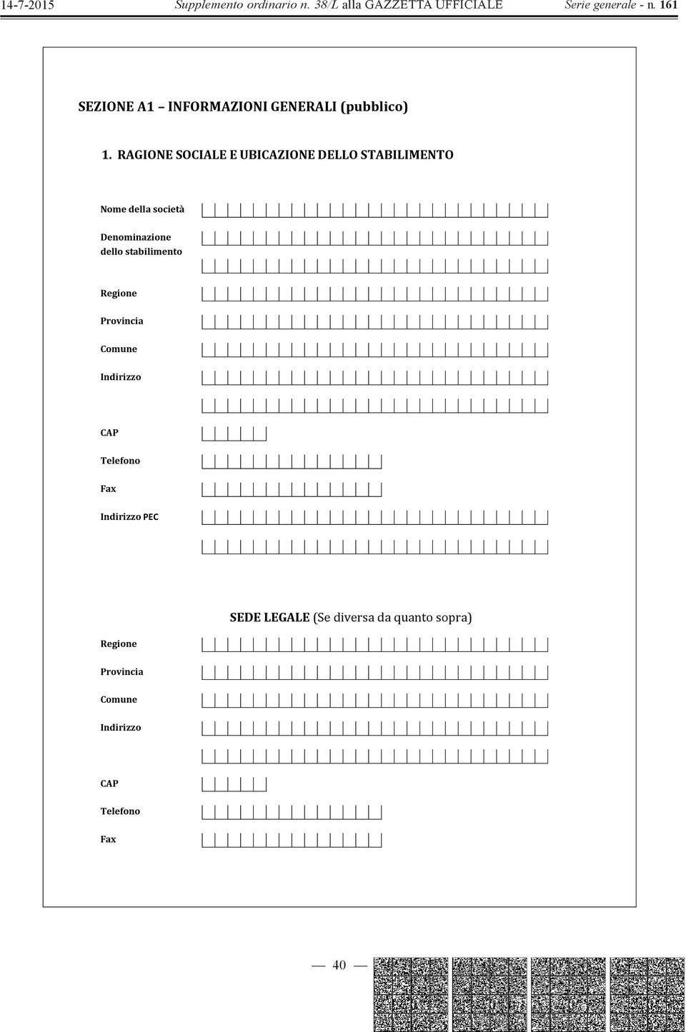 Denominazione dello stabilimento Regione Provincia Comune Indirizzo