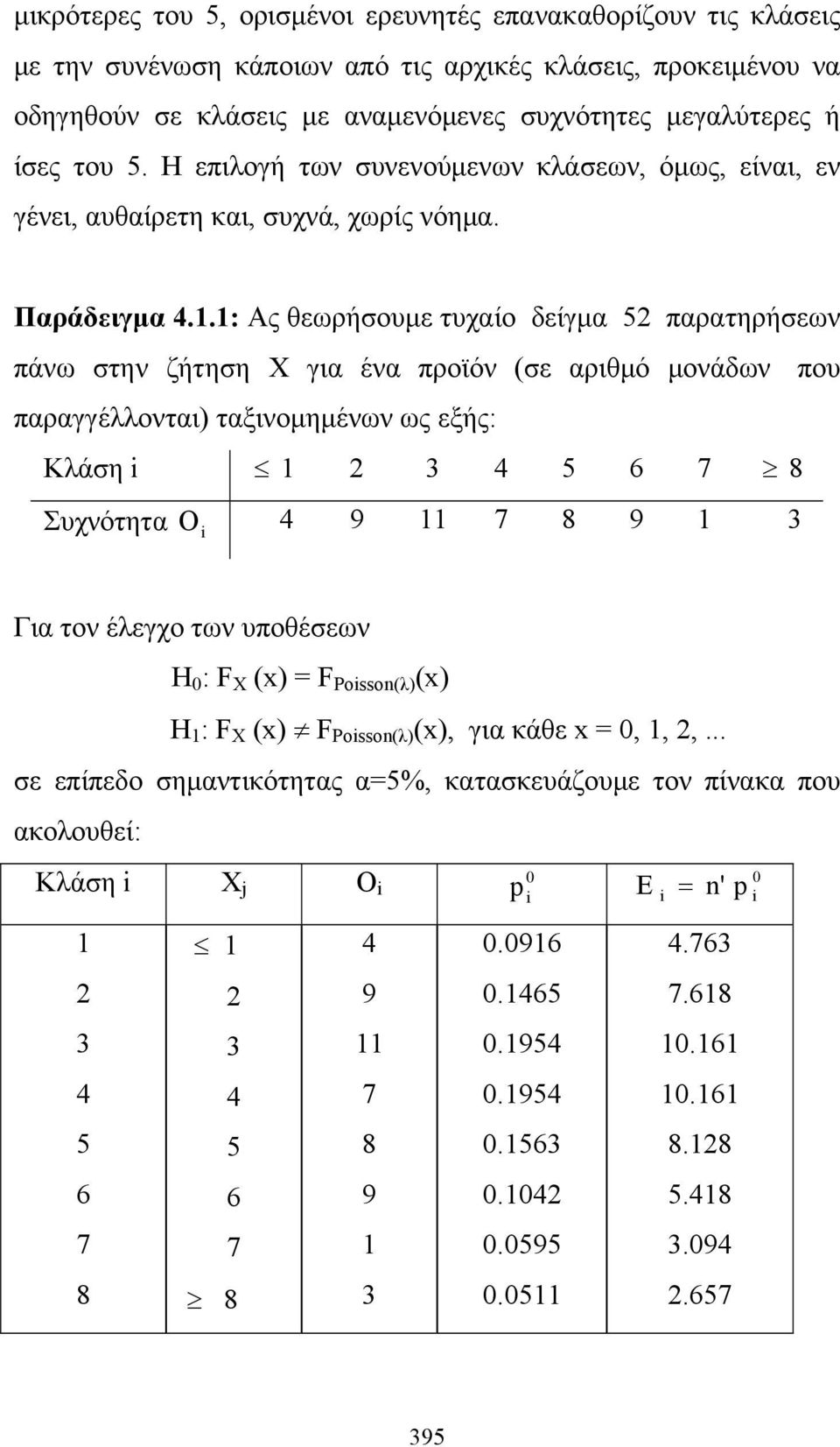 1: Ας θεωρήσουμε τυχαίο δείγμα 5 παρατηρήσεων πάνω στην ζήτηση Χ για ένα προϊόν (σε αριθμό μονάδων που παραγγέλλονται) ταξινομημένων ως εξής: Κλάση i 1 3 4 5 6 7 8 Συχνότητα O 4 9 11 7 8 9 1 3 i Για