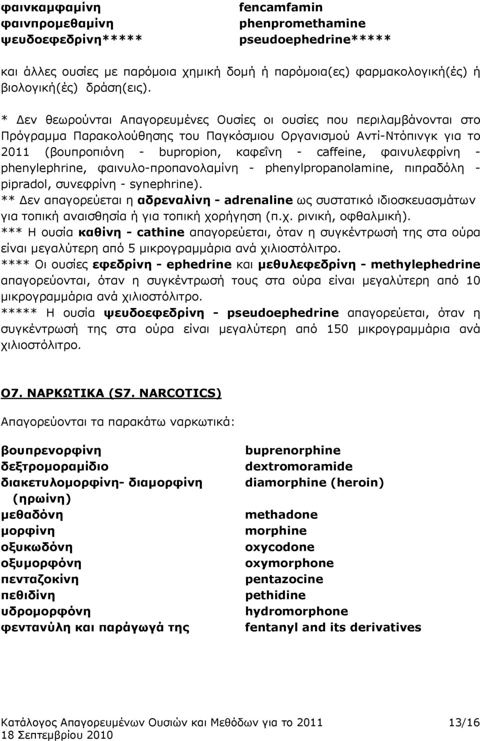 φαινυλεφρίνη - phenylephrine, φαινυλο-προπανολαμίνη - phenylpropanolamine, πιπραδόλη - pipradol, συνεφρίνη - synephrine).