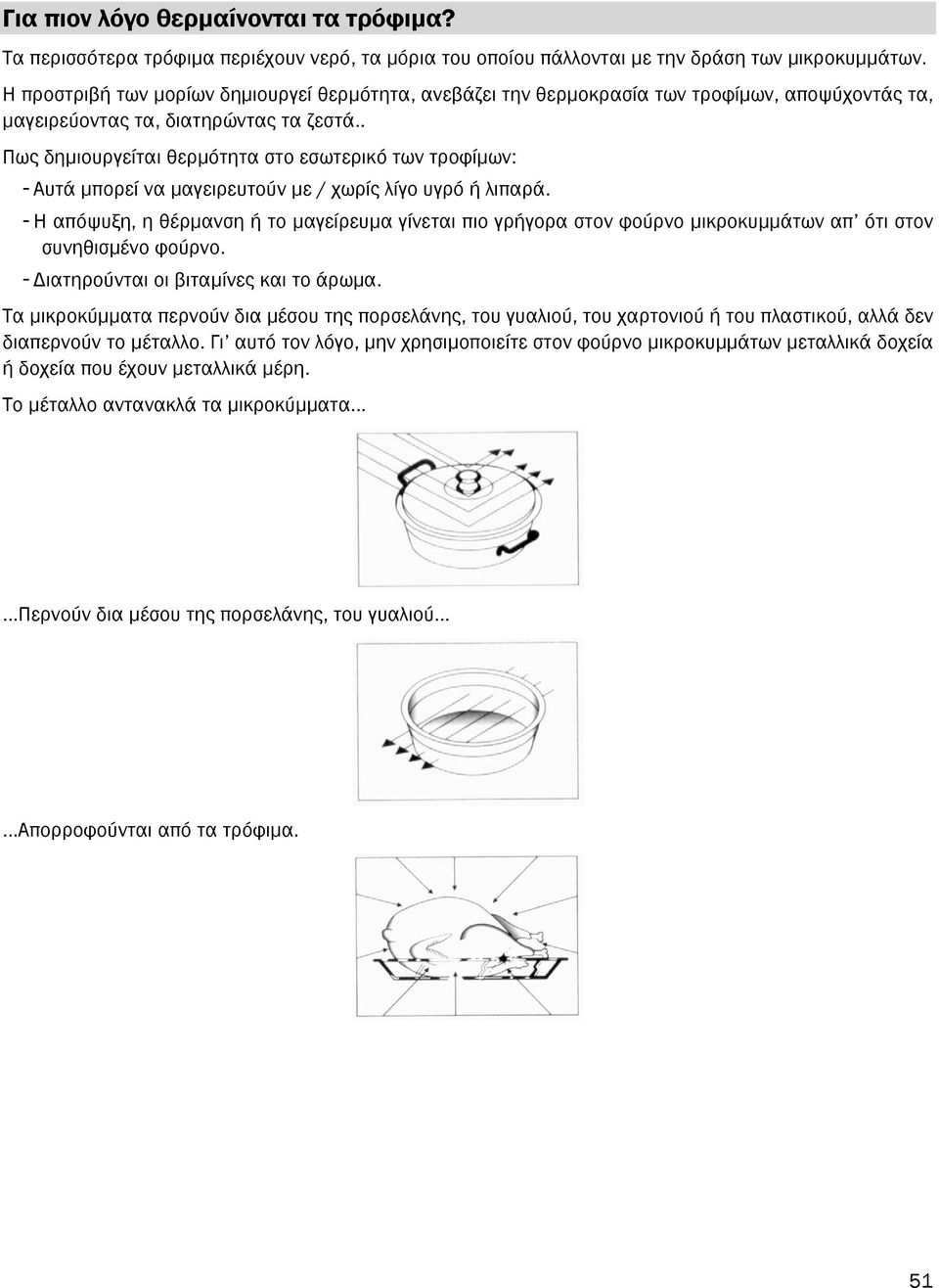 . Πως δηµιουργείται θερµότητα στο εσωτερικό των τροφίµων: - Αυτά µπορεί να µαγειρευτούν µε / χωρίς λíγο υγρό ή λιπαρά.