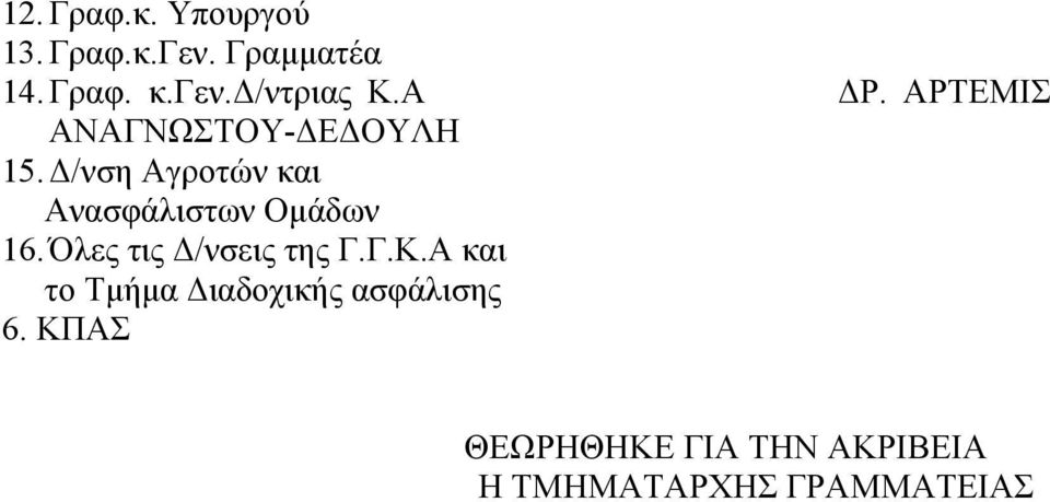 Δ/νση Αγροτών και Ανασφάλιστων Ομάδων 16. Όλες τις Δ/νσεις της Γ.Γ.Κ.