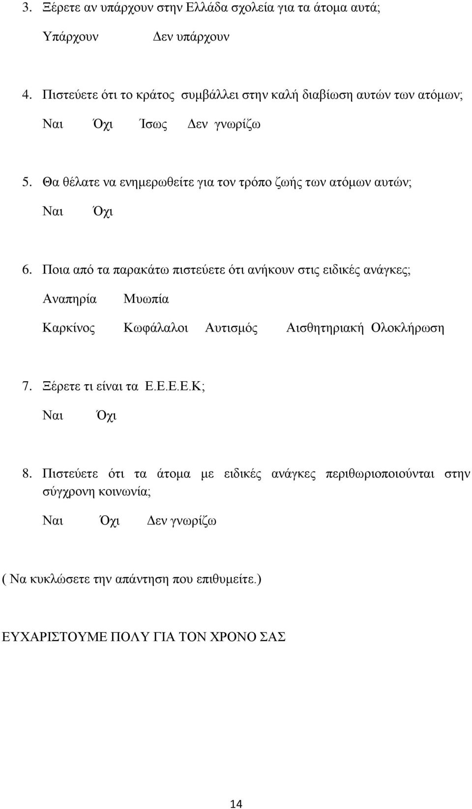 Θα θέλατε να ενημερωθείτε για τον τρόπο ζωής των ατόμων αυτών; Ναι Όχι 6.