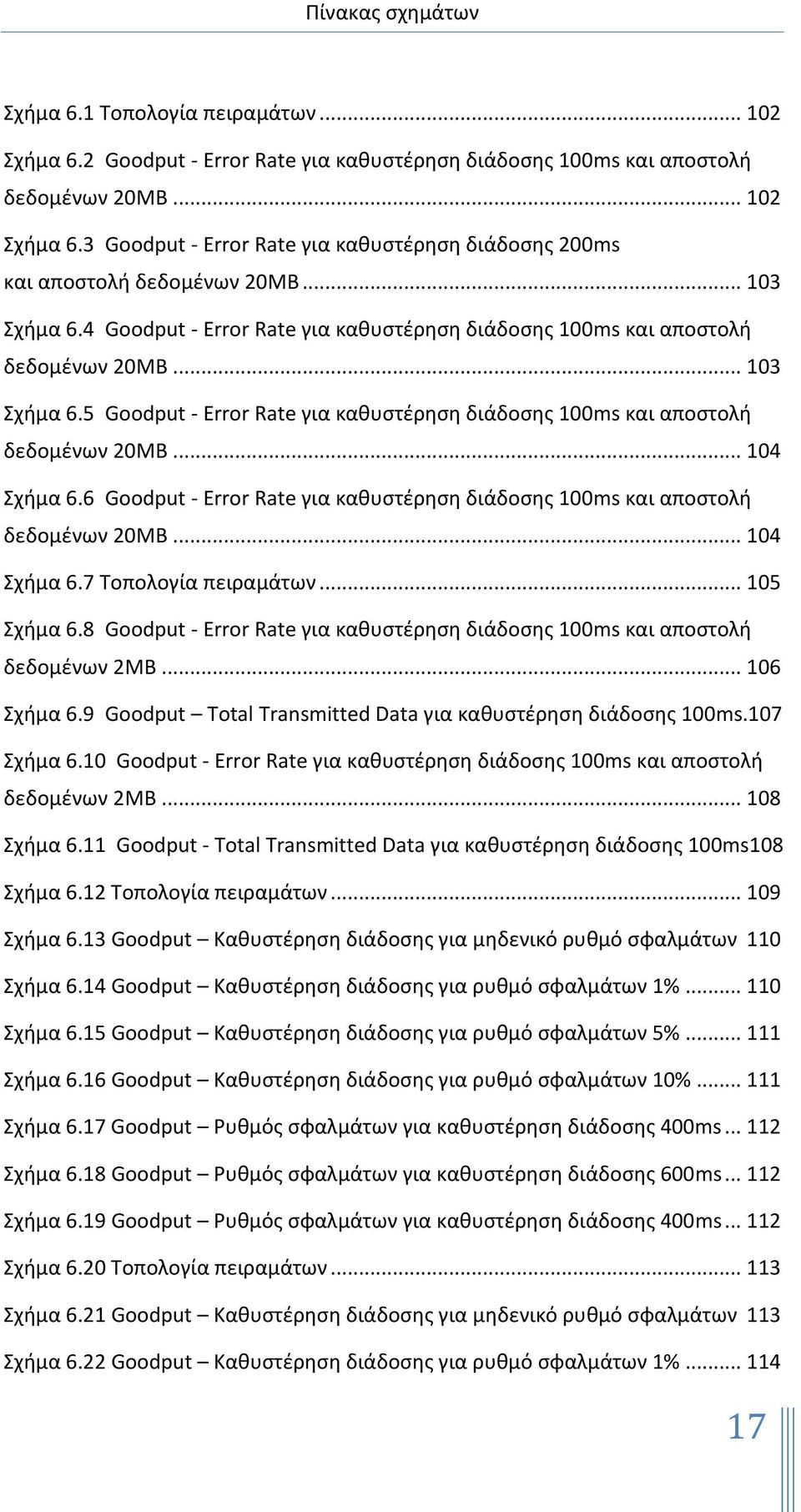 .. 104 χήμα 6.6 Goodput - Error Rate για καθυςτζρηςη διάδοςησ 100ms και αποςτολή δεδομζνων 20MB... 104 χήμα 6.7 Σοπολογία πειραμάτων... 105 χήμα 6.