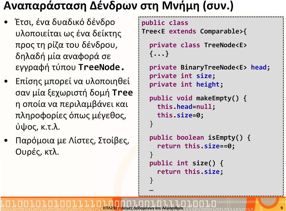 public class Tree<E extends Comparable>{ private class TreeNode<E> {.