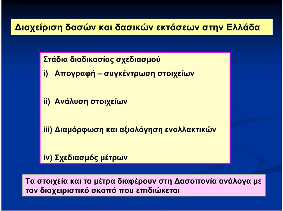 Διαμόρφωση και αξιολόγηση εναλλακτικών iv) Σχεδιασμός μέτρων Τα στοιχεία