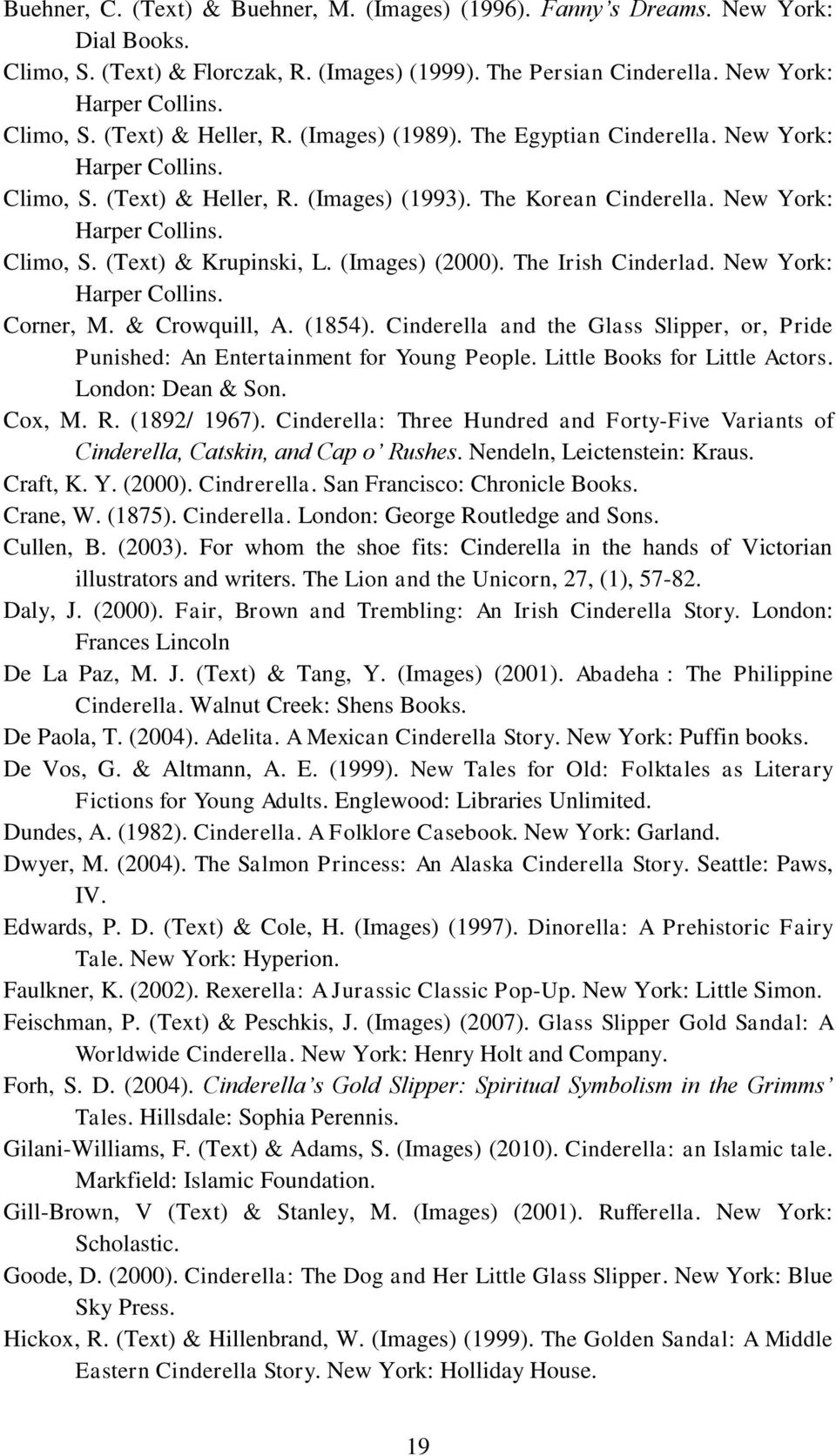 (Images) (2000). The Irish Cinderlad. New York: Harper Collins. Corner, M. & Crowquill, A. (1854). Cinderella and the Glass Slipper, or, Pride Punished: An Entertainment for Young People.