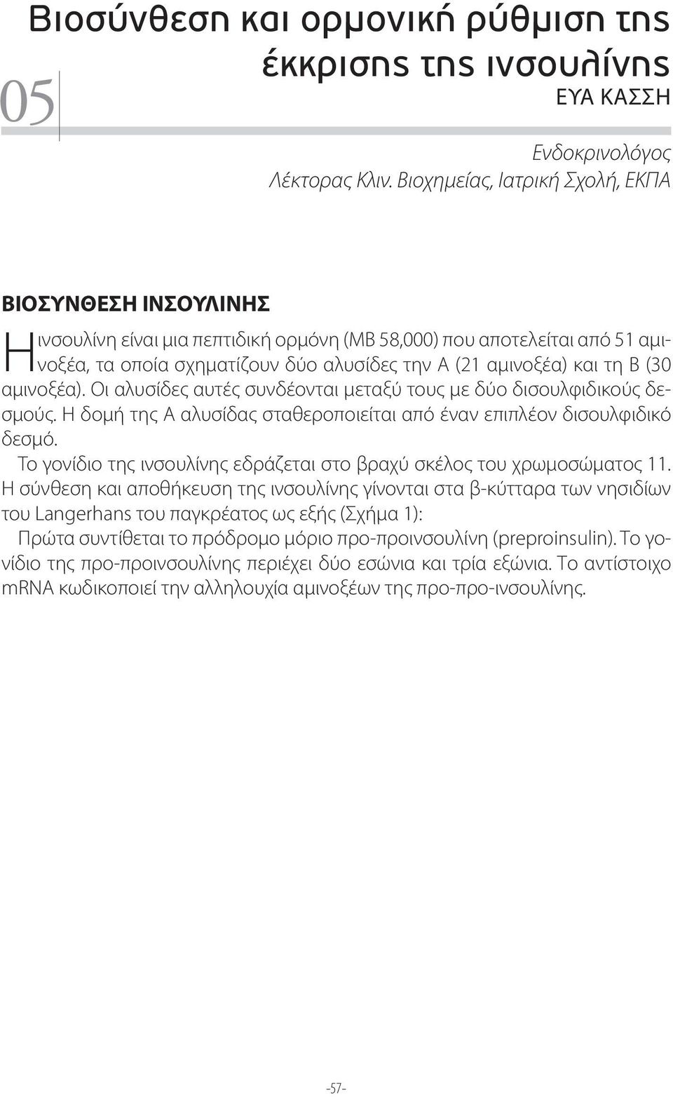 (30 H αμινοξέα). Οι αλυσίδες αυτές συνδέονται μεταξύ τους με δύο δισουλφιδικούς δεσμούς. Η δομή της Α αλυσίδας σταθεροποιείται από έναν επιπλέον δισουλφιδικό δεσμό.