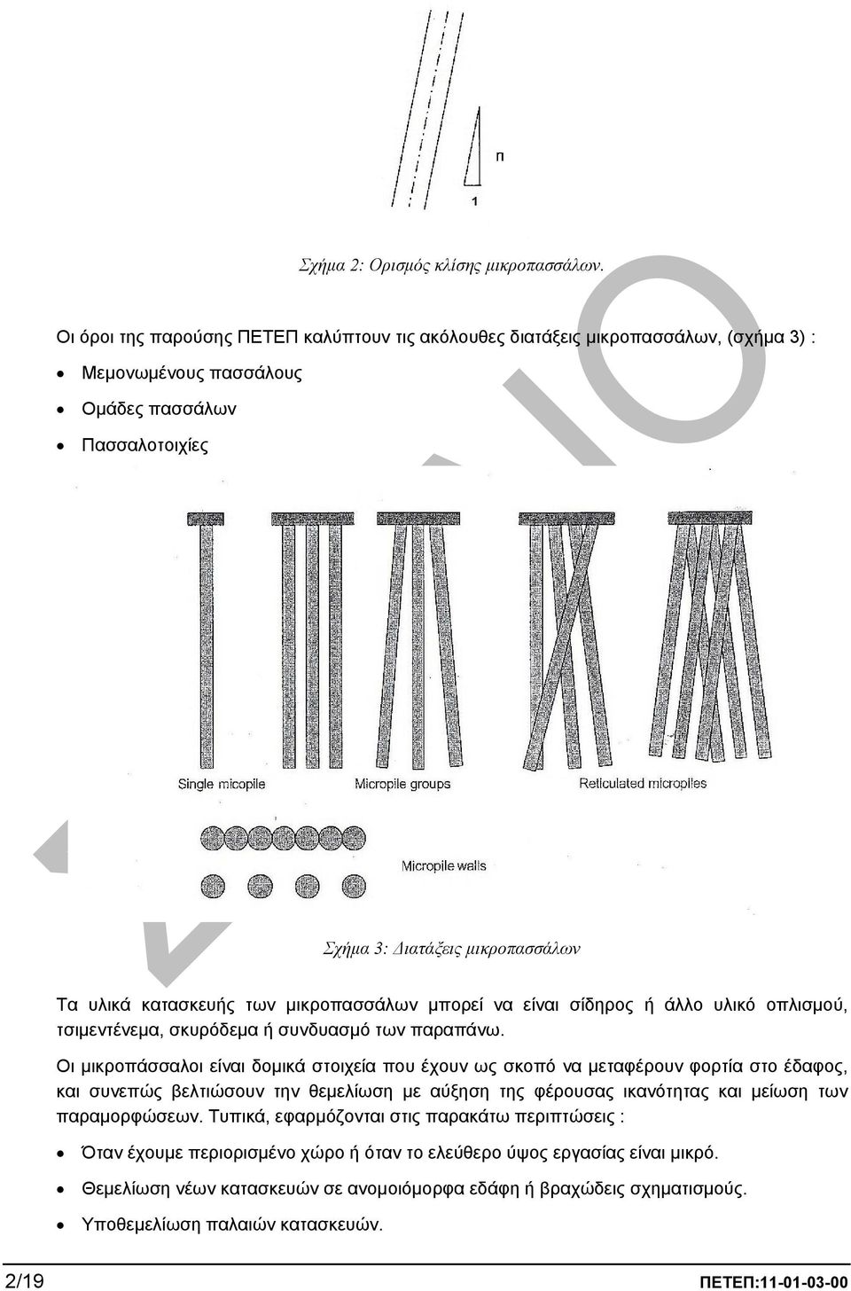 µικροπασσάλων µπορεί να είναι σίδηρος ή άλλο υλικό οπλισµού, τσιµεντένεµα, σκυρόδεµα ή συνδυασµό των παραπάνω.